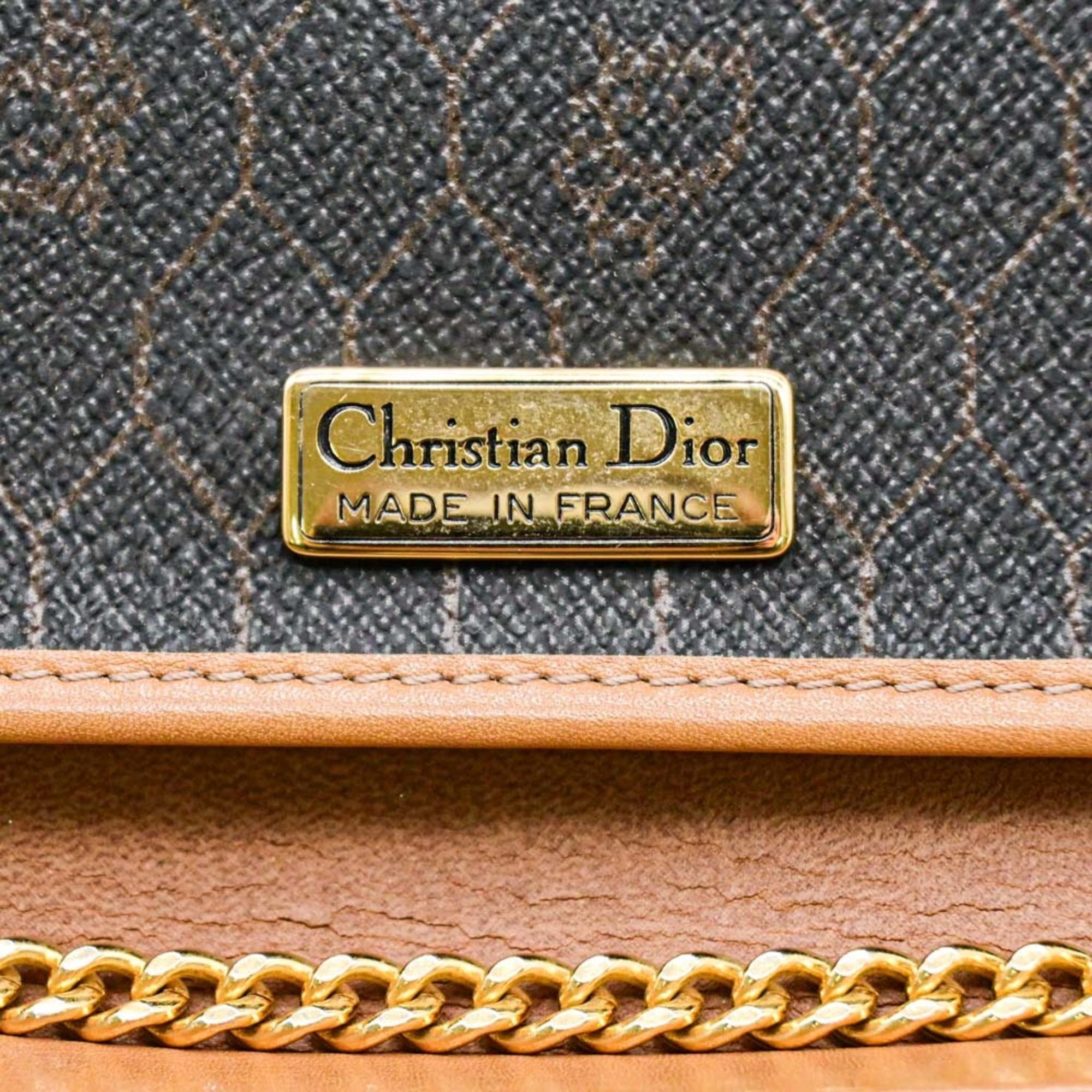 Christian Dior Dark Brown Light Brown Leather Shoulder Bag (Pre-Owned)