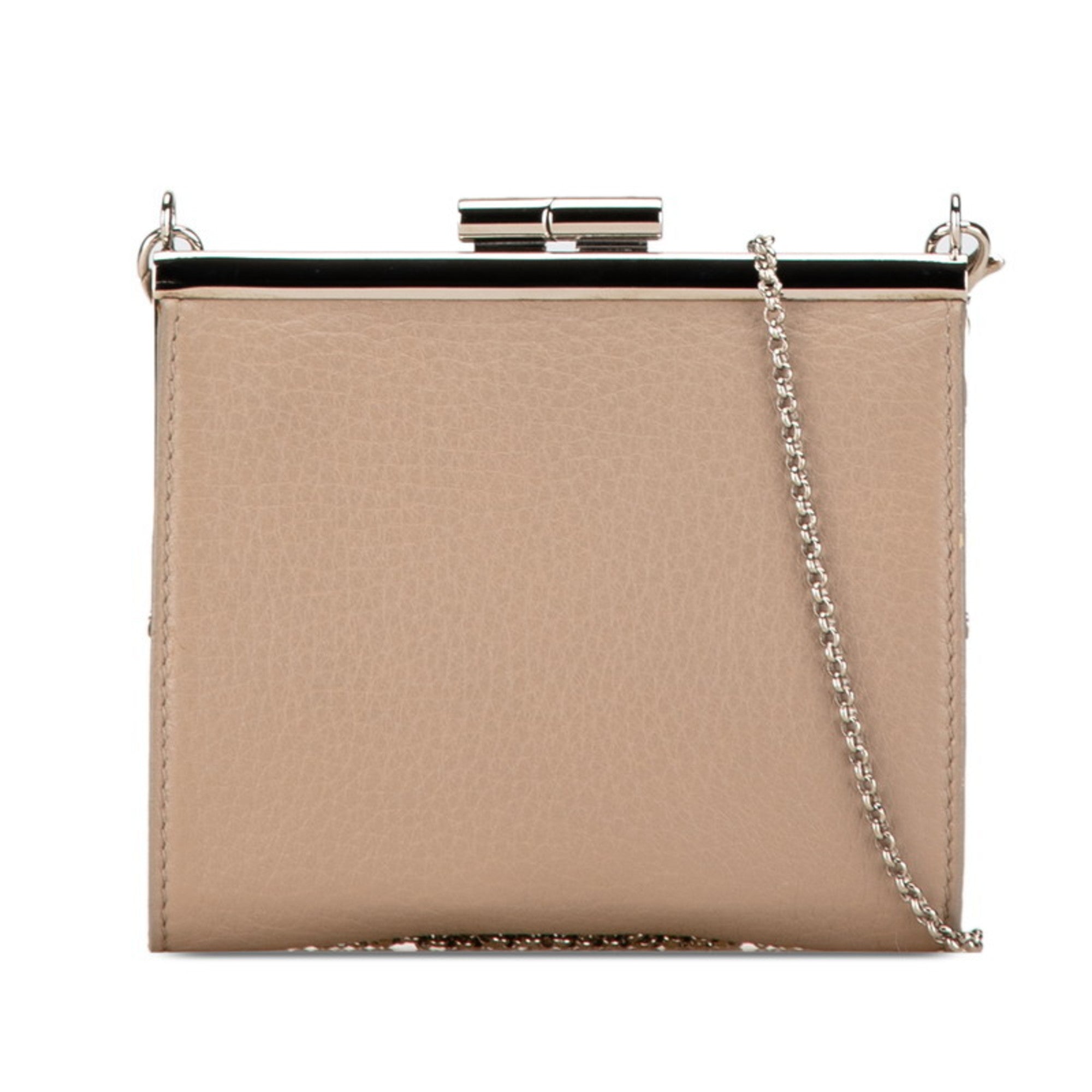 Bvlgari Beige Grayish Leather Chain/Shoulder Wallet (Pre-Owned)