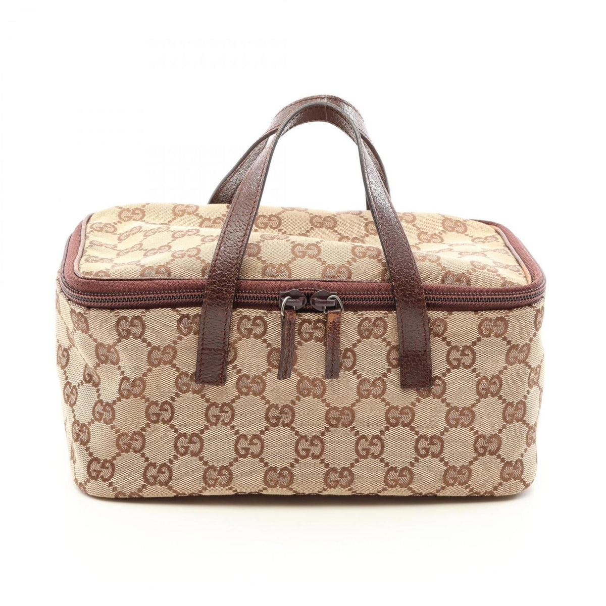 Gucci Gg Canvas Beige Brown Gg Canvas Leather Handbag (Pre-Owned)