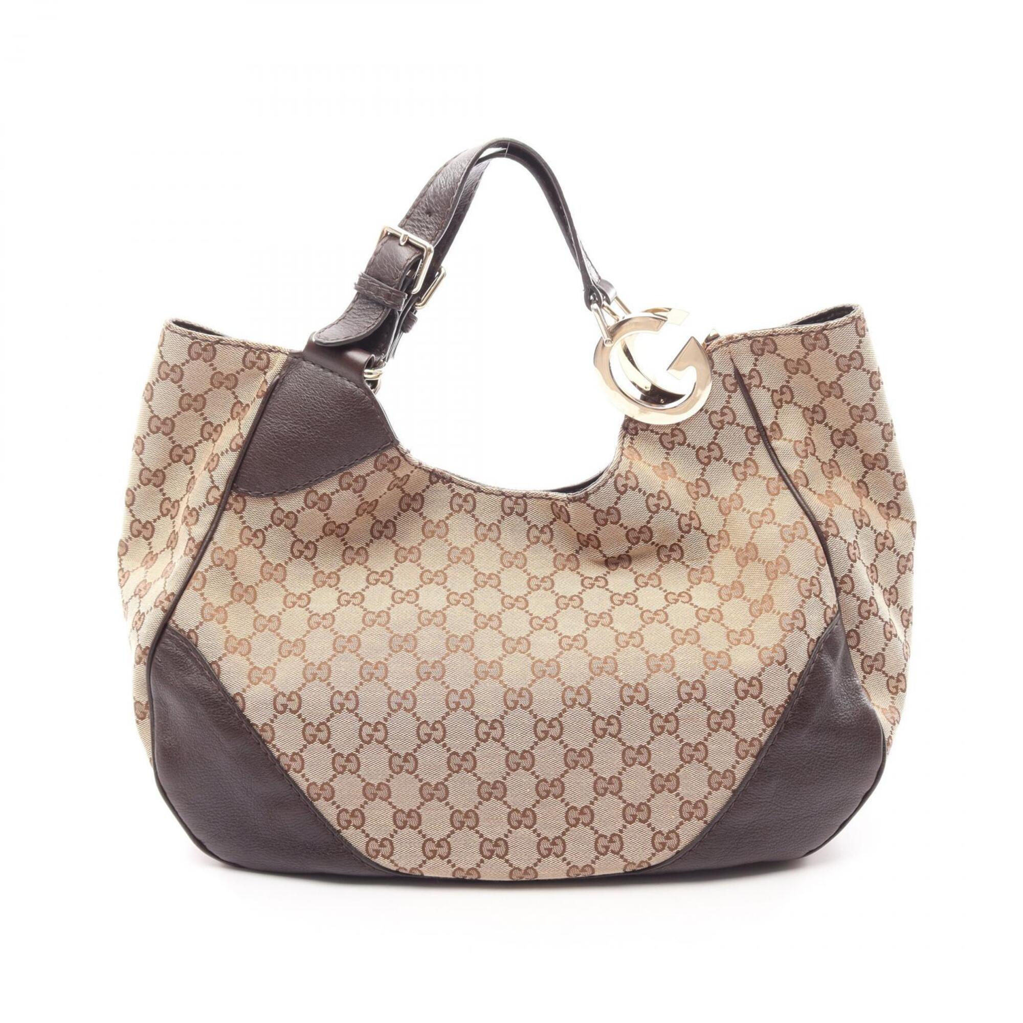 Gucci Beige Brown Canvas Leather Handbag Shoulder Bag (Pre-Owned)