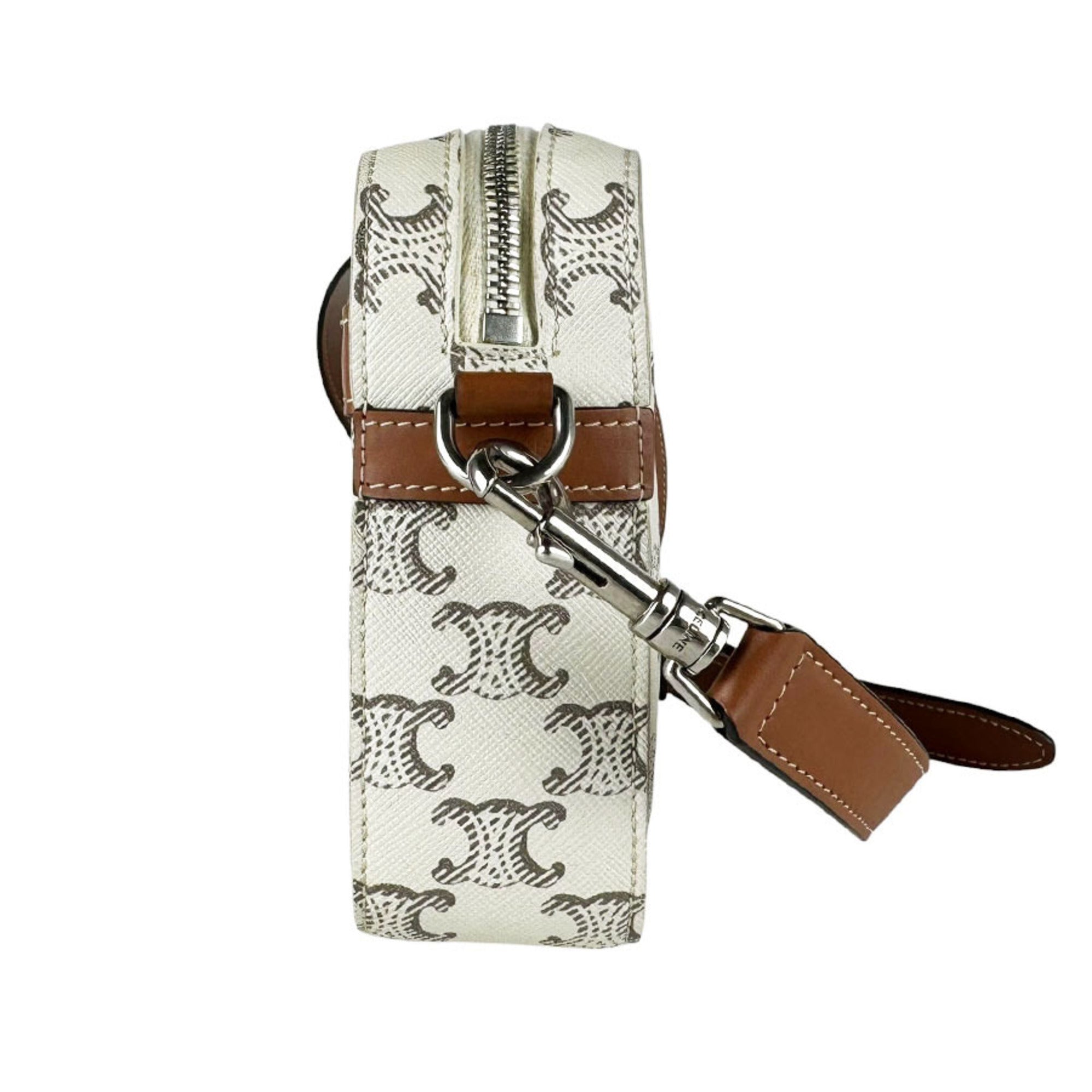 Celine Brown Ivory Coated Canvas Leather Shoulder Bag (Pre-Owned)