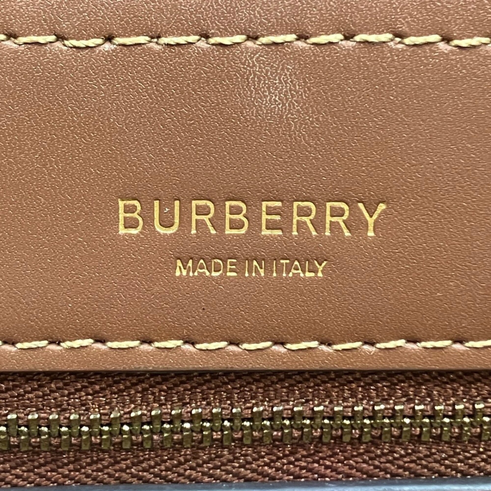 Burberry Brown White Canvas Leather Handbag (Pre-Owned)