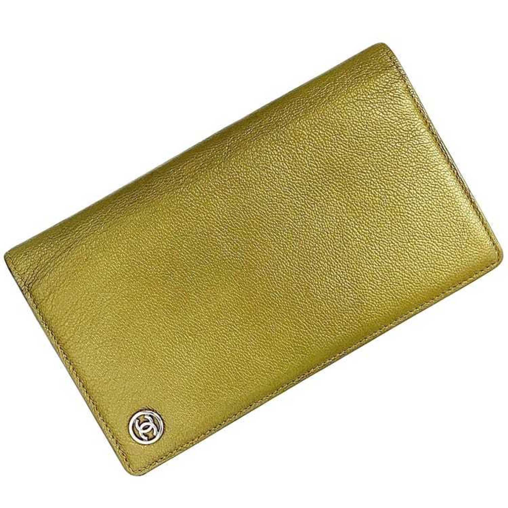 Chanel Metallic Green Leather Long Wallet (Bi-Fold) (Pre-Owned)