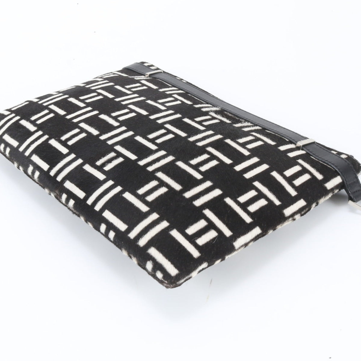 Balenciaga Black White Leather Clutch Bag Pouch (Pre-Owned)