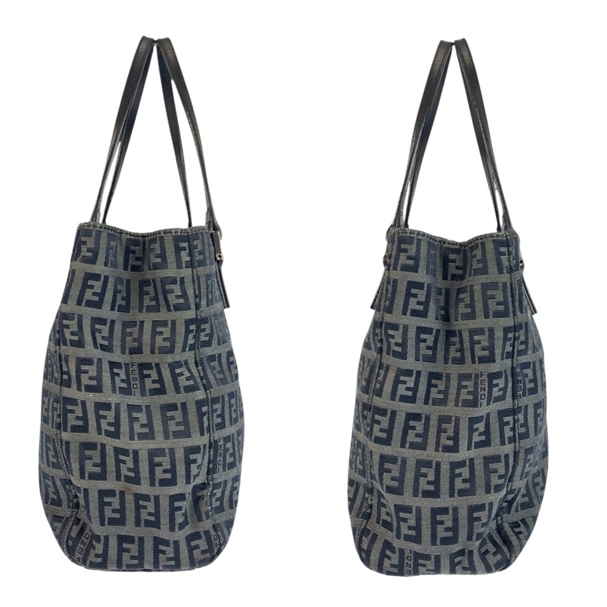 Fendi Black Gray Canvas Leather Shoulder Bag Tote Bag (Pre-Owned)