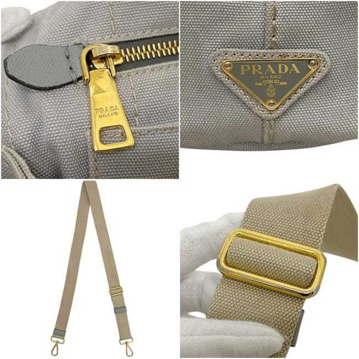 Prada Gray Canvas Tote Bag (Pre-Owned)