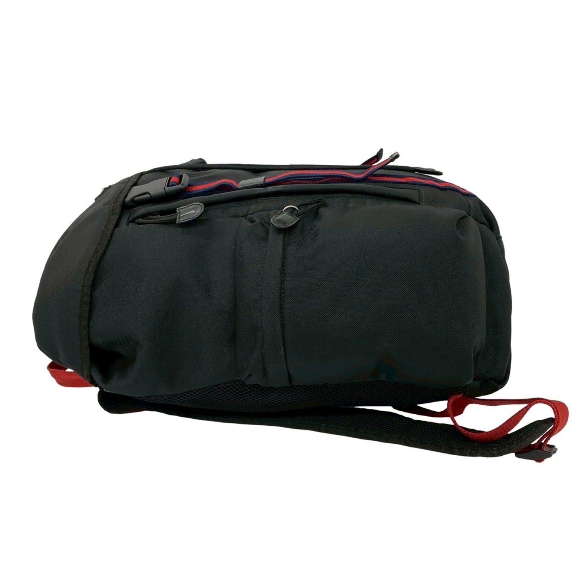 Gucci Black Navy Red Color Leather Canvas Backpack (Pre-Owned)