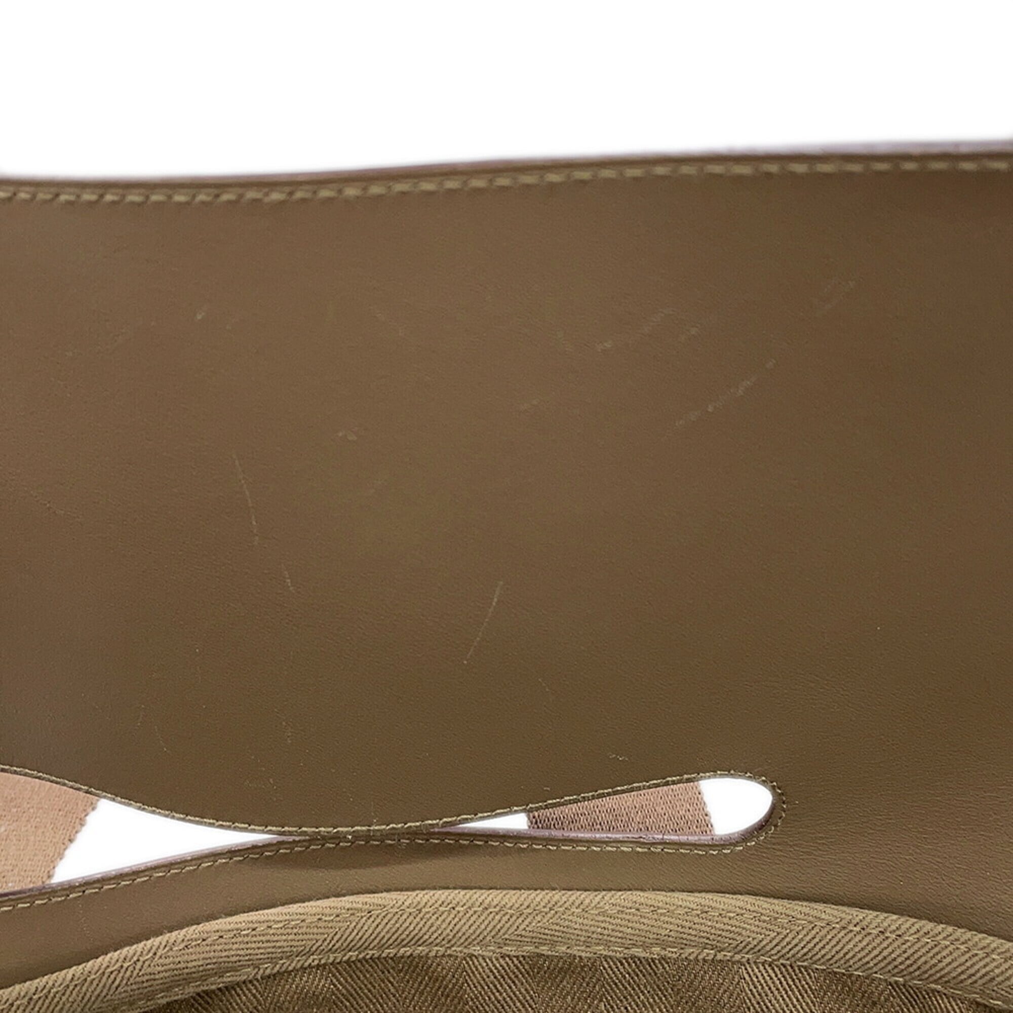 Hermes Kara Etoupe Gray Toile Chevron Swift Leather Handbag Pouch (Pre-Owned)
