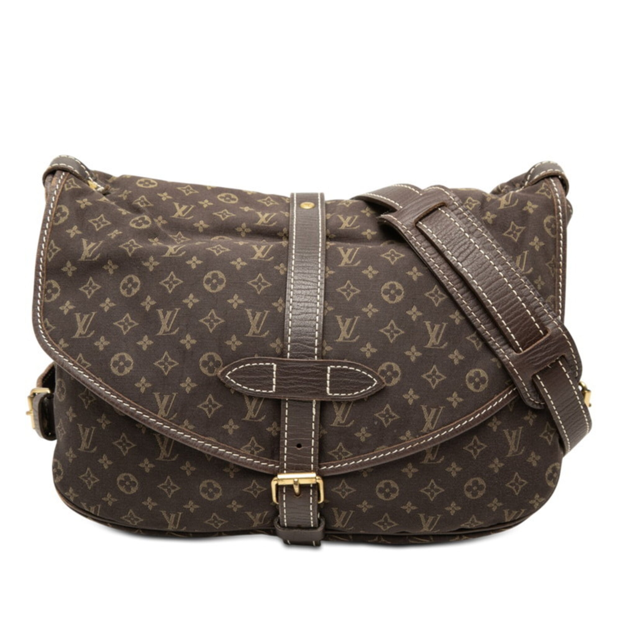 Louis Vuitton Dark Brown Canvas Leather Shoulder Bag (Pre-Owned)