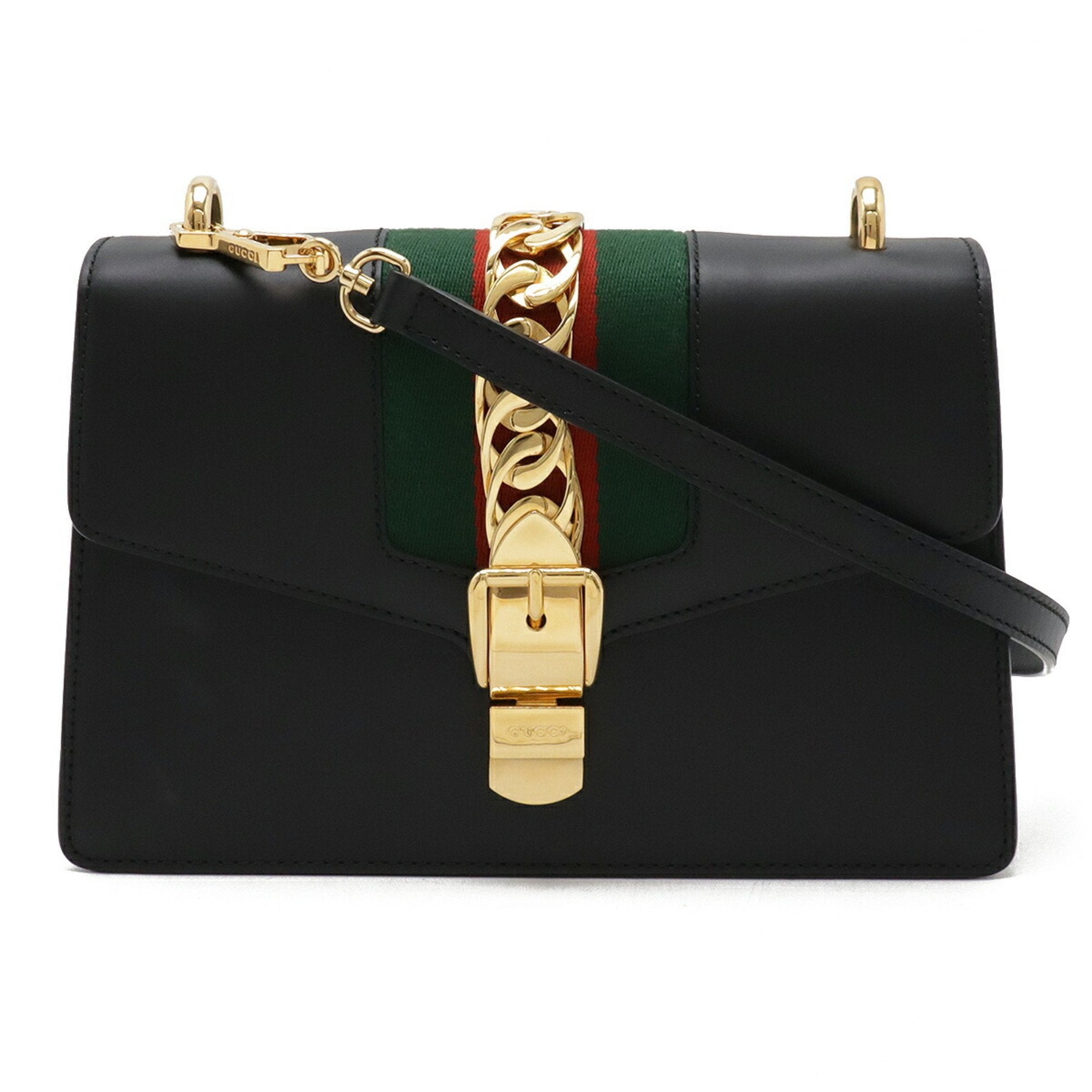 Gucci Black Green Red Color Leather Clutch Bag Shoulder Bag (Pre-Owned)