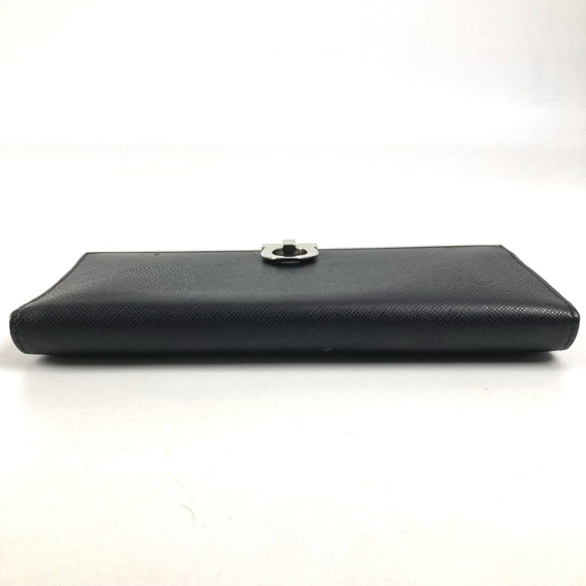 Salvatore Ferragamo Silver Black Leather Long Wallet (Bi-Fold) (Pre-Owned)