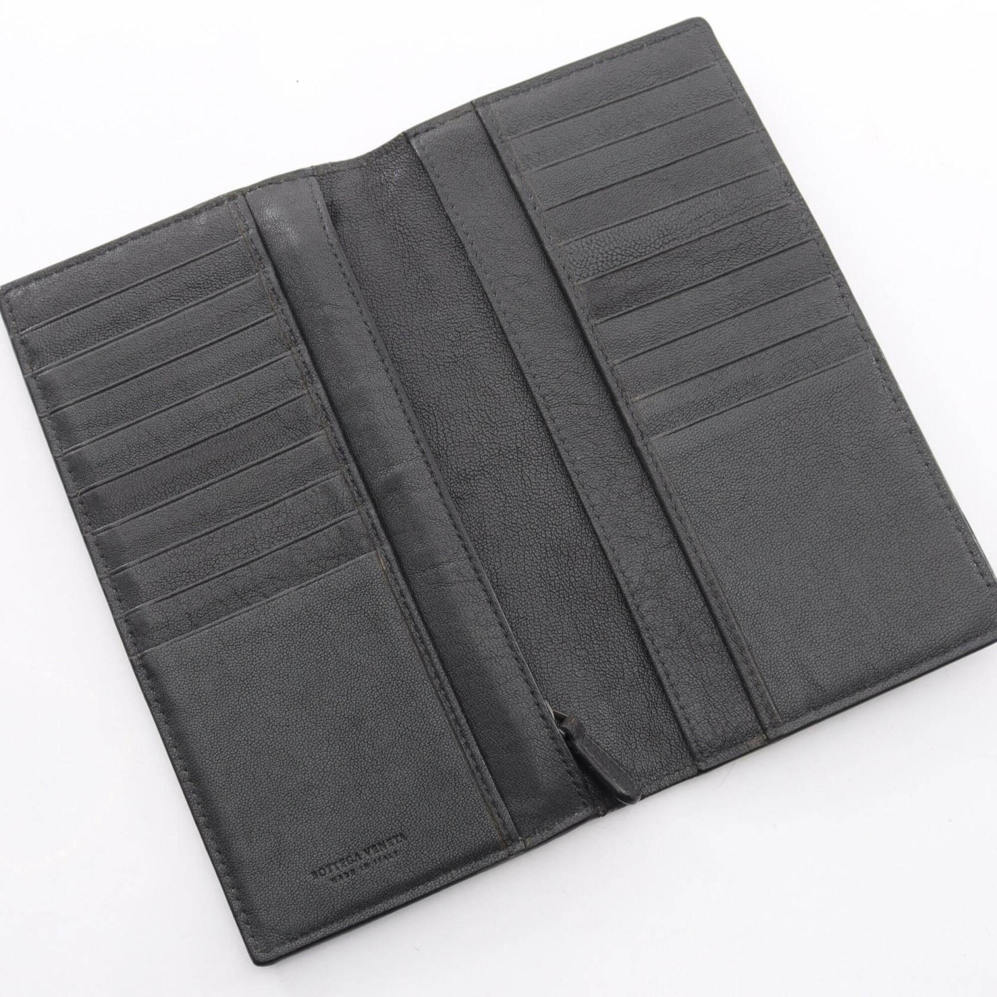 Bottega Veneta Intrecciato Beige Green Navy Leather Long Wallet (Bi-Fold) (Pre-Owned)