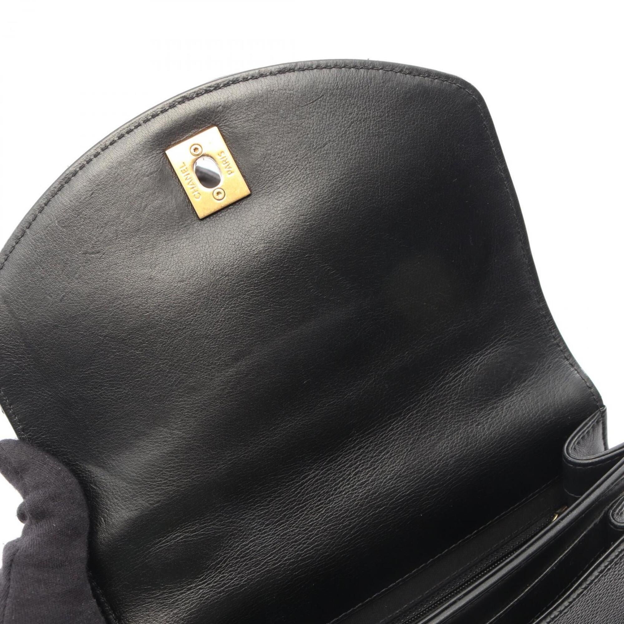 Chanel Black Leather Grained Calfskin Handbag Shoulder Bag (Pre-Owned)