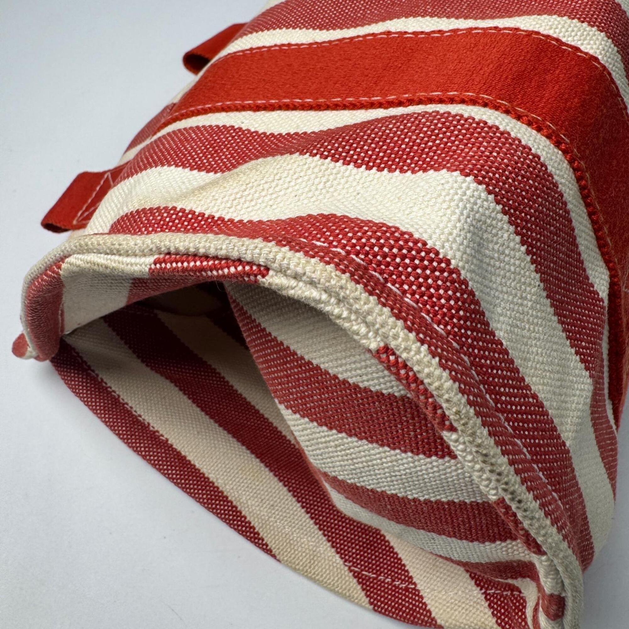 Hermes Cream Red Color Canvas Handbag Pouch Tote Bag (Pre-Owned)