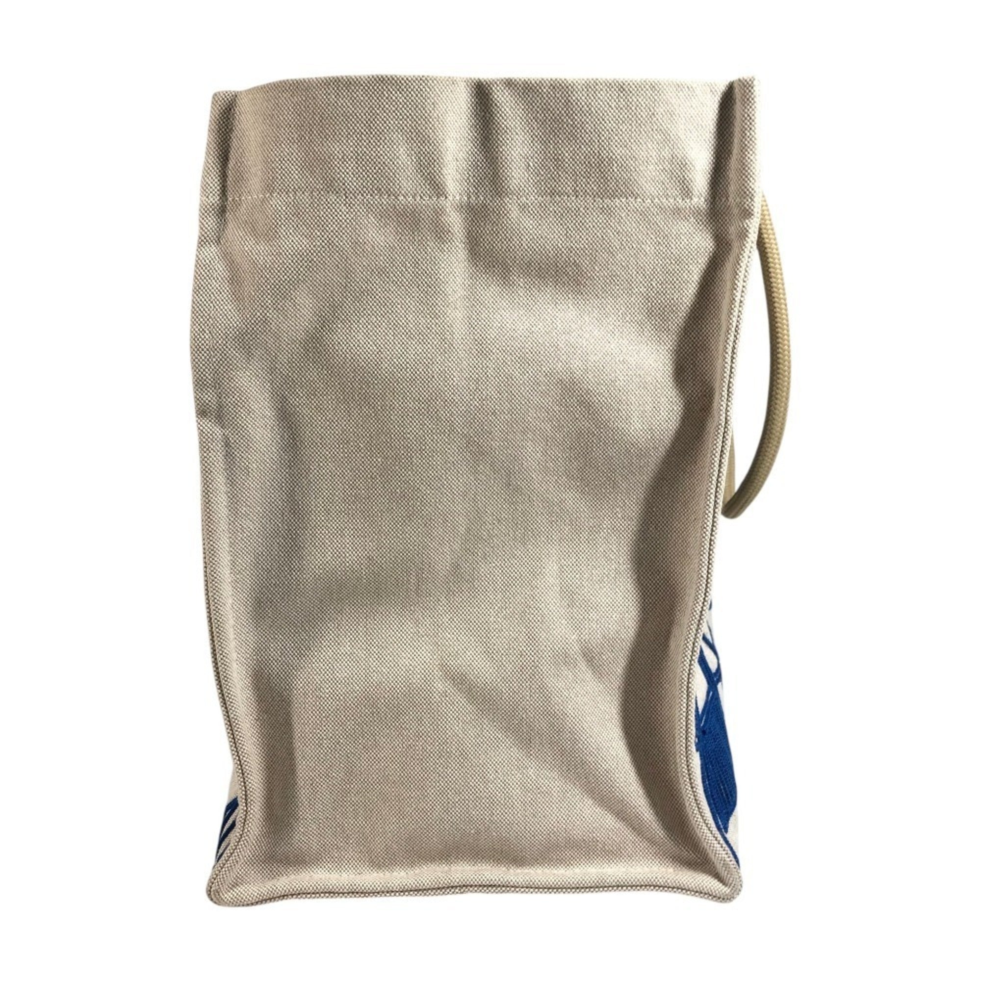 Hermes Beige Blue Cotton Beach Bag Boston Bag Handbag Shoulder Bag Tote Bag (Pre-Owned)