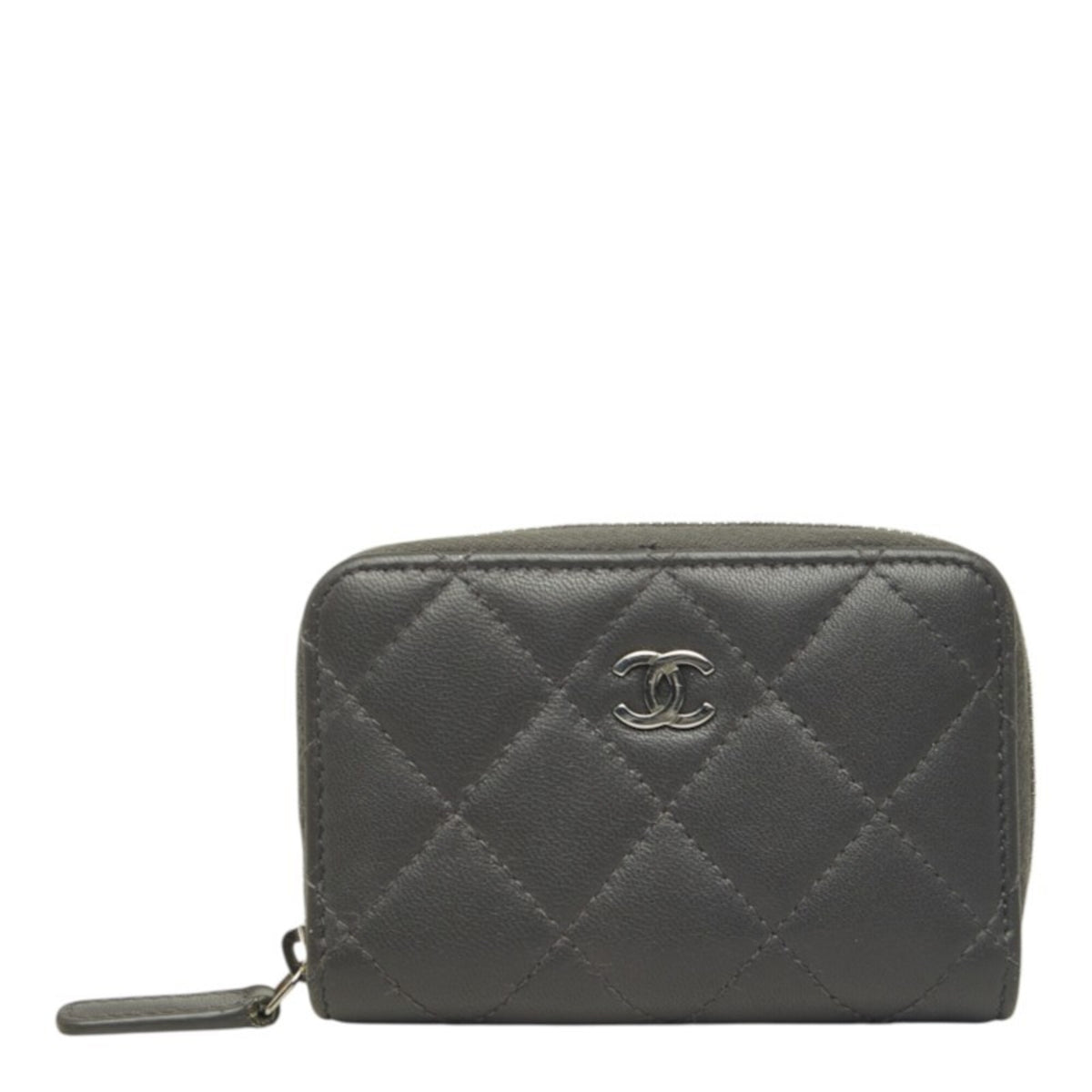 Chanel Gray Leather Coin Purse/Coin Case (Pre-Owned)