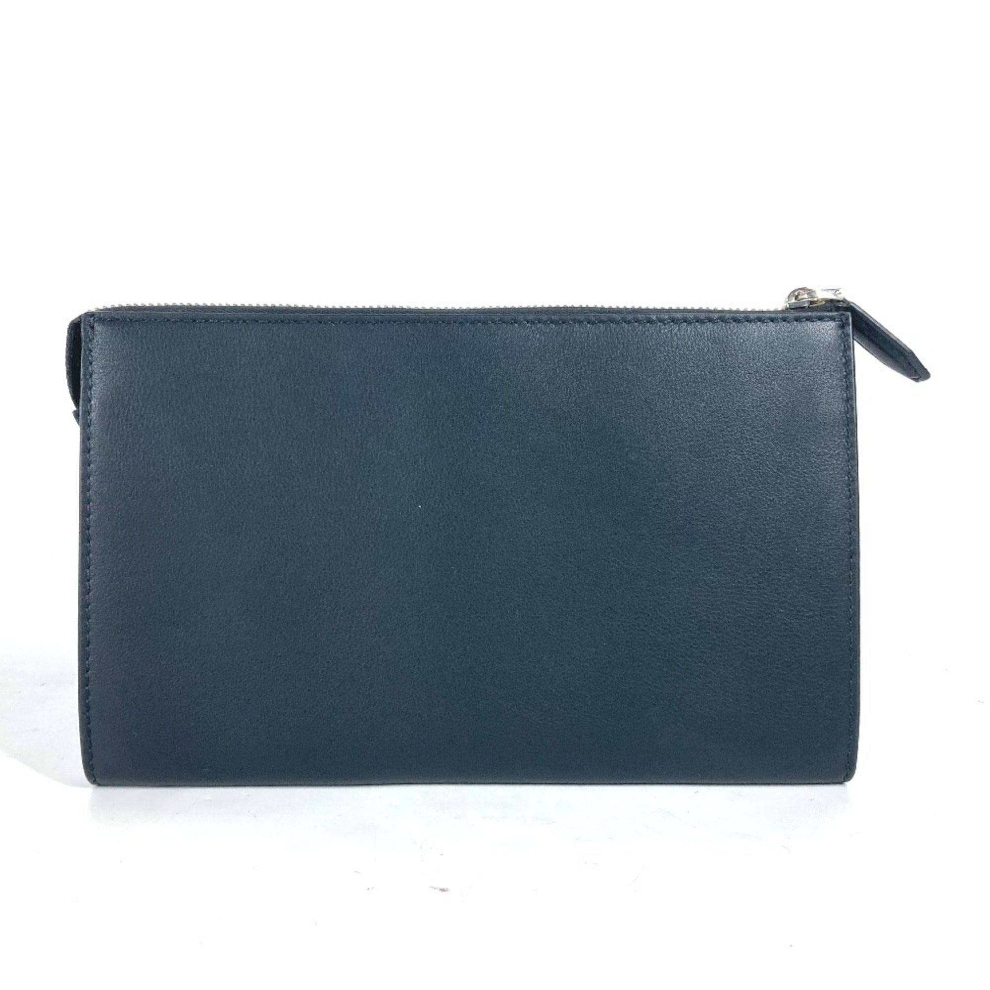 Salvatore Ferragamo Black Red Color Leather Clutch Bag Pouch (Pre-Owned)
