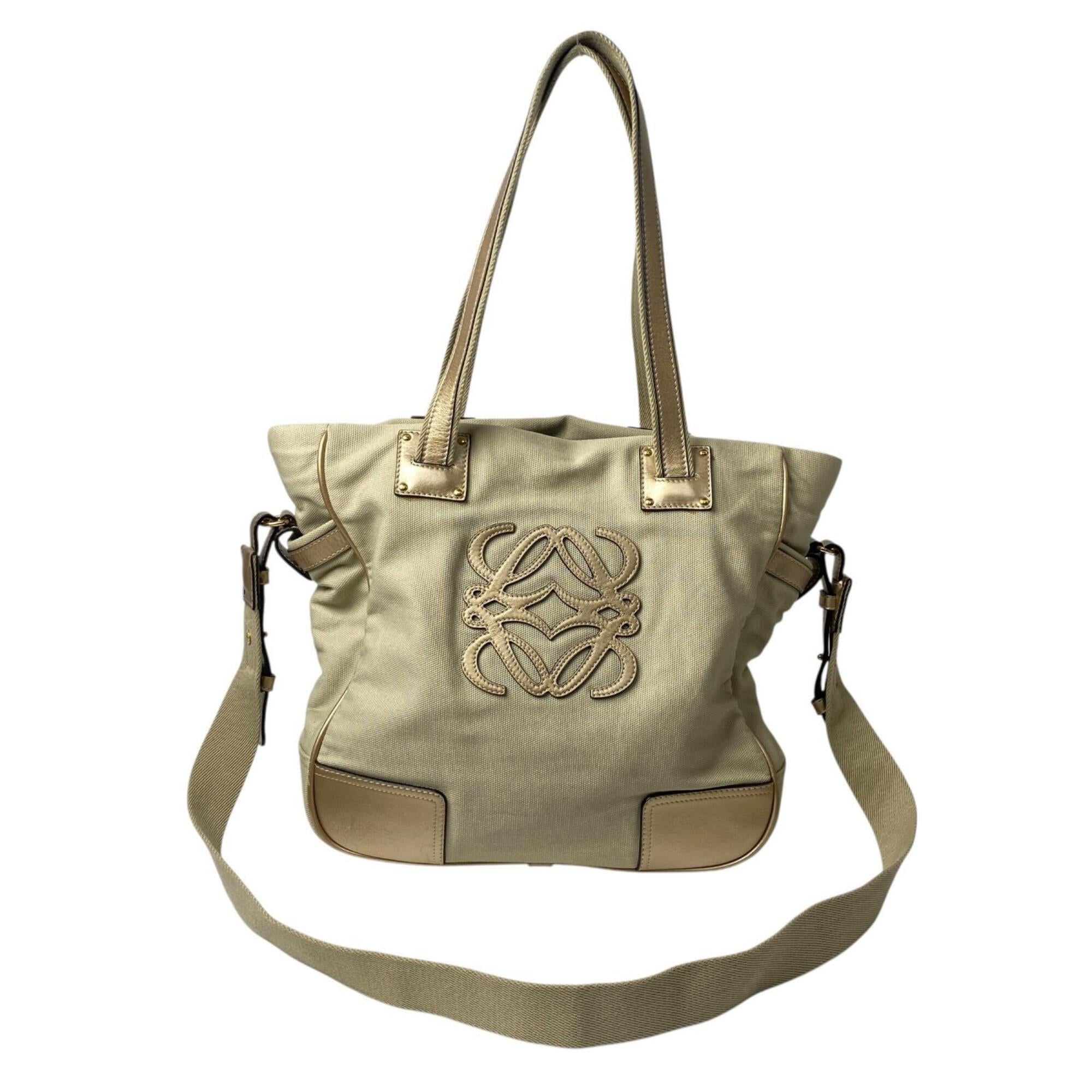 Loewe Beige Canvas Leather Shoulder Bag Tote Bag (Pre-Owned)