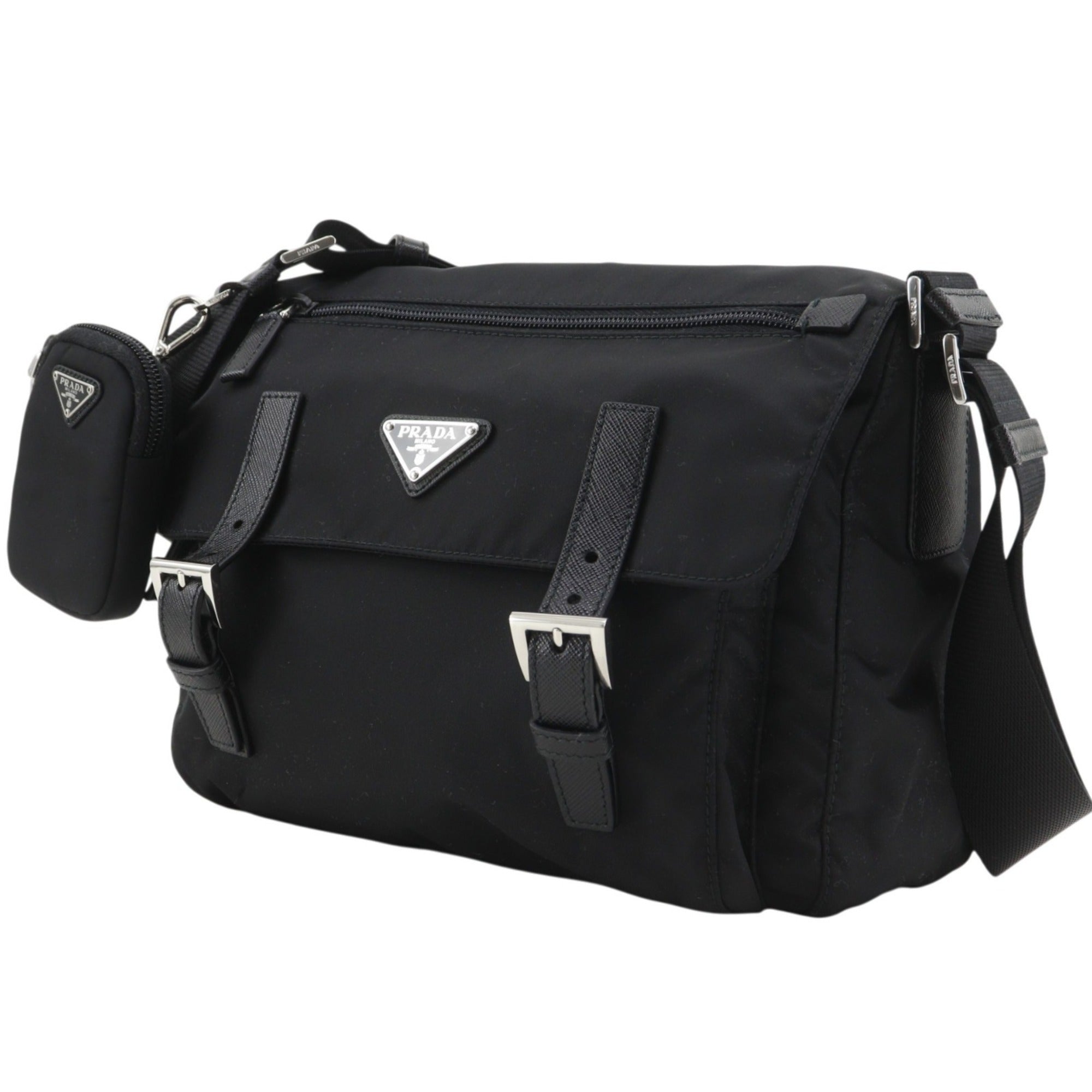 Prada Black Nero Nylon Messenger Bag Shoulder Bag (Pre-Owned)