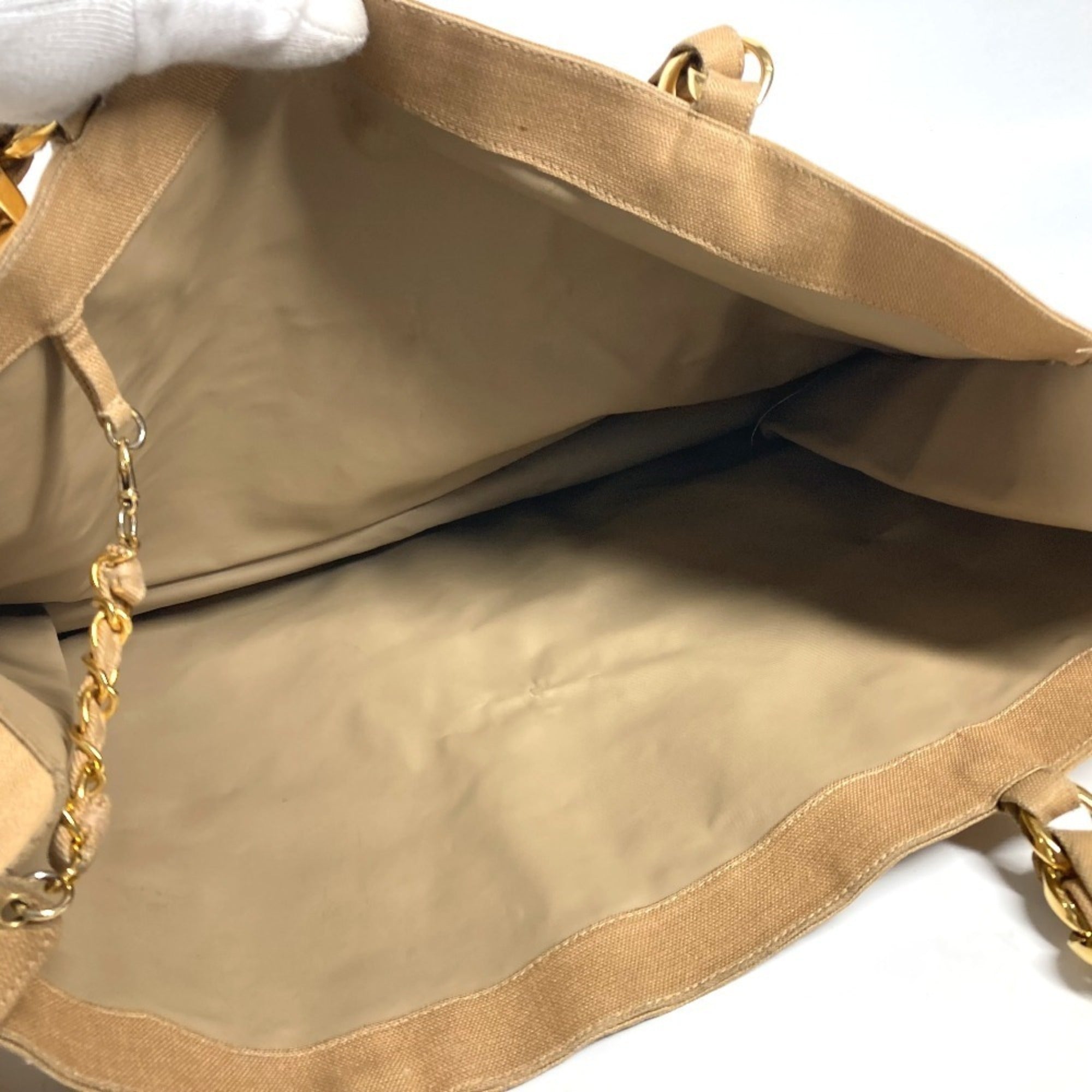 Chanel Beige Black Canvas Shoulder Bag Tote Bag (Pre-Owned)