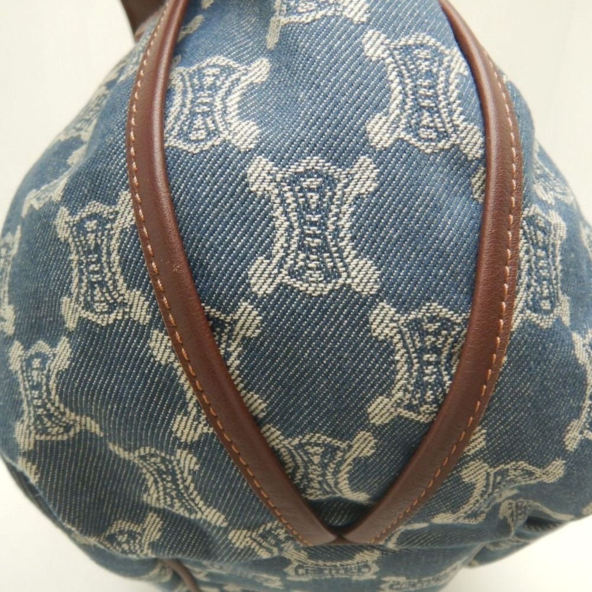 Celine Bittersweet Blue Brown Cotton Denim Leather Handbag (Pre-Owned)