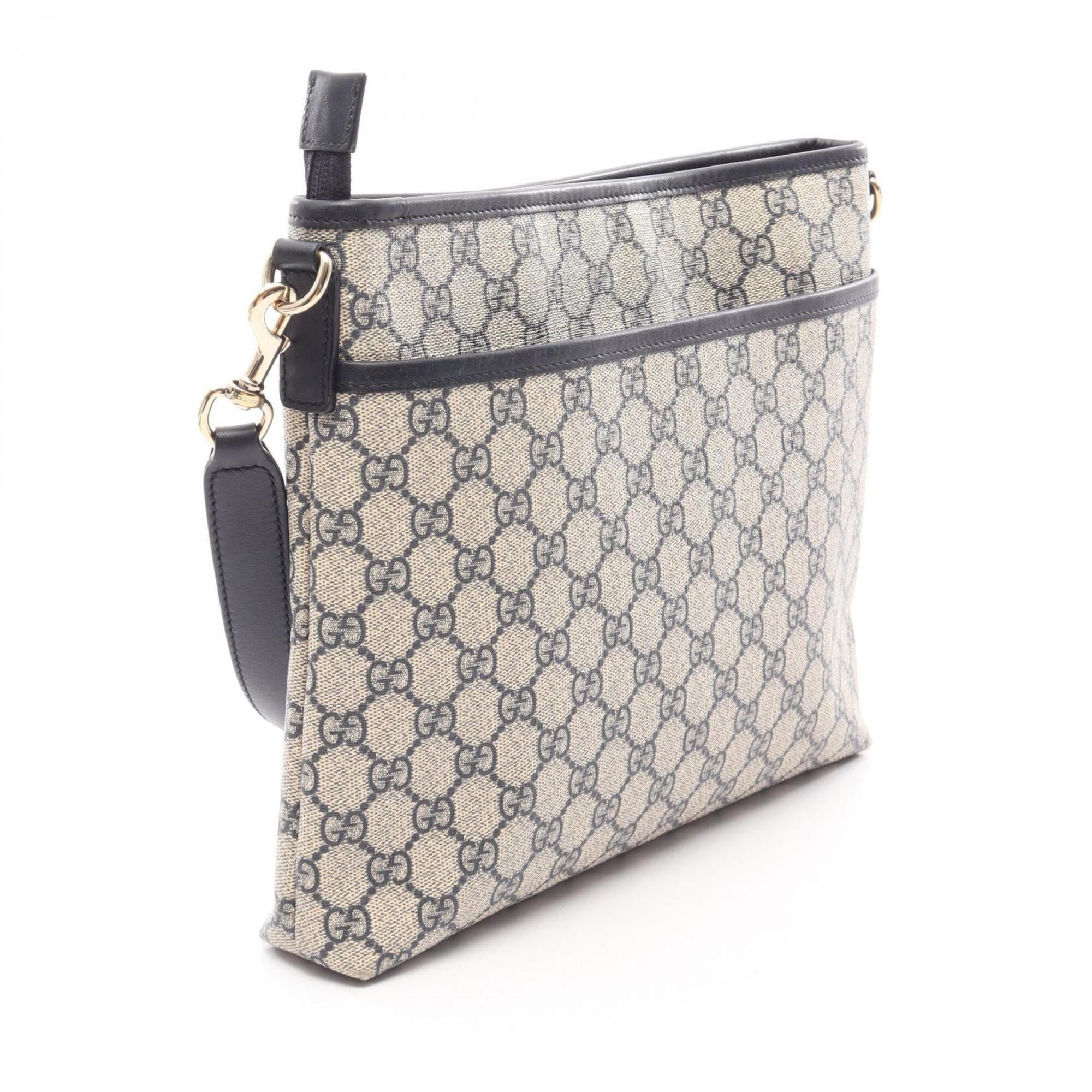 Gucci Ivory Navy Gg Supreme Leather Shoulder Bag (Pre-Owned)