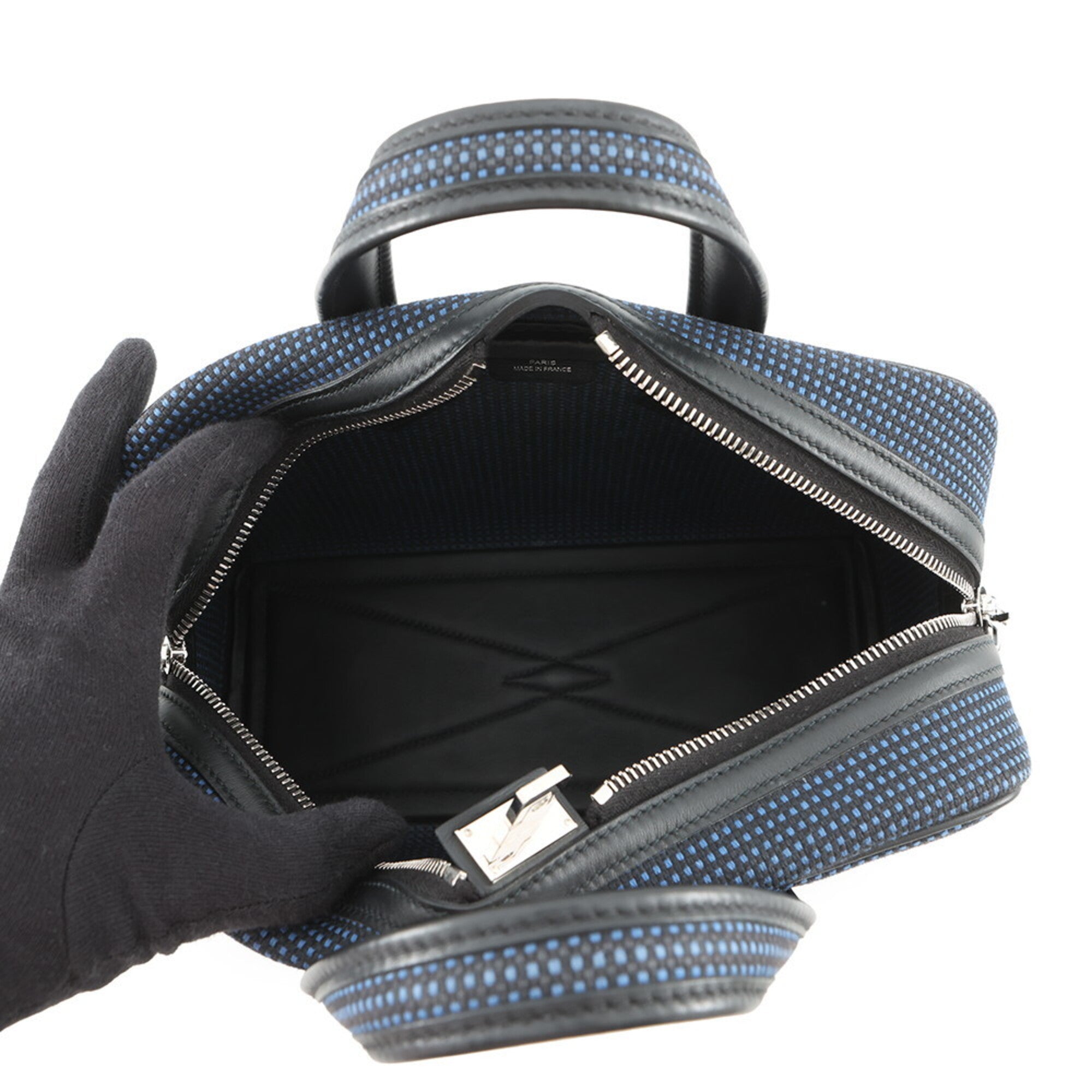 Hermes Black Bleu Saphir Swift Leather Canvas Handbag Shoulder Bag (Pre-Owned)