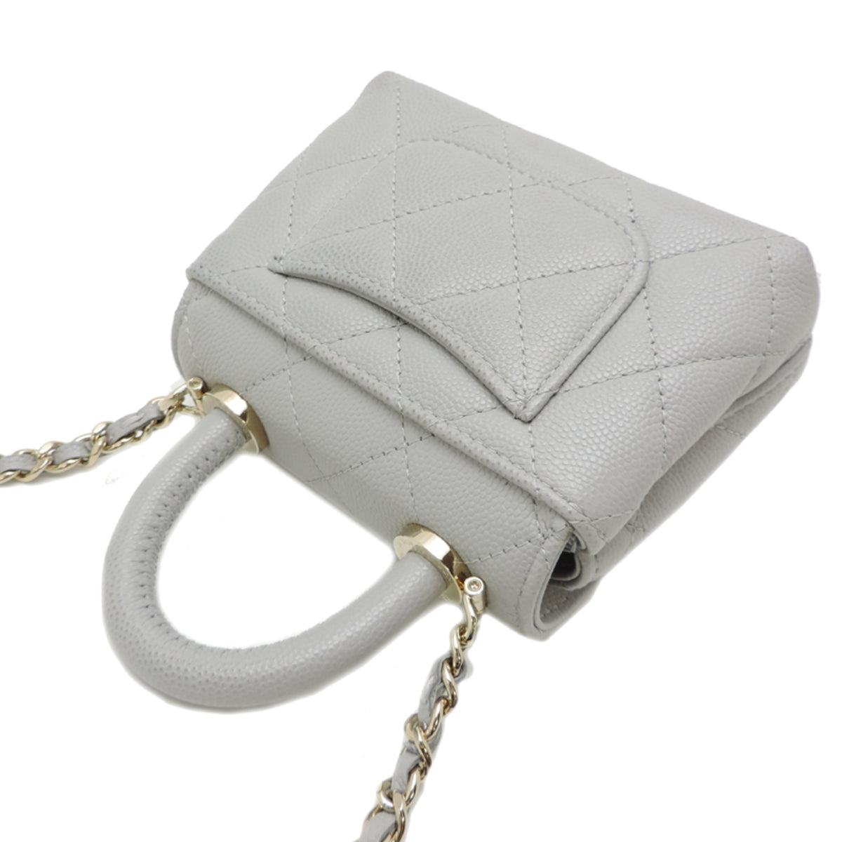 Chanel Gray Grained Calfskin Handbag (Pre-Owned)