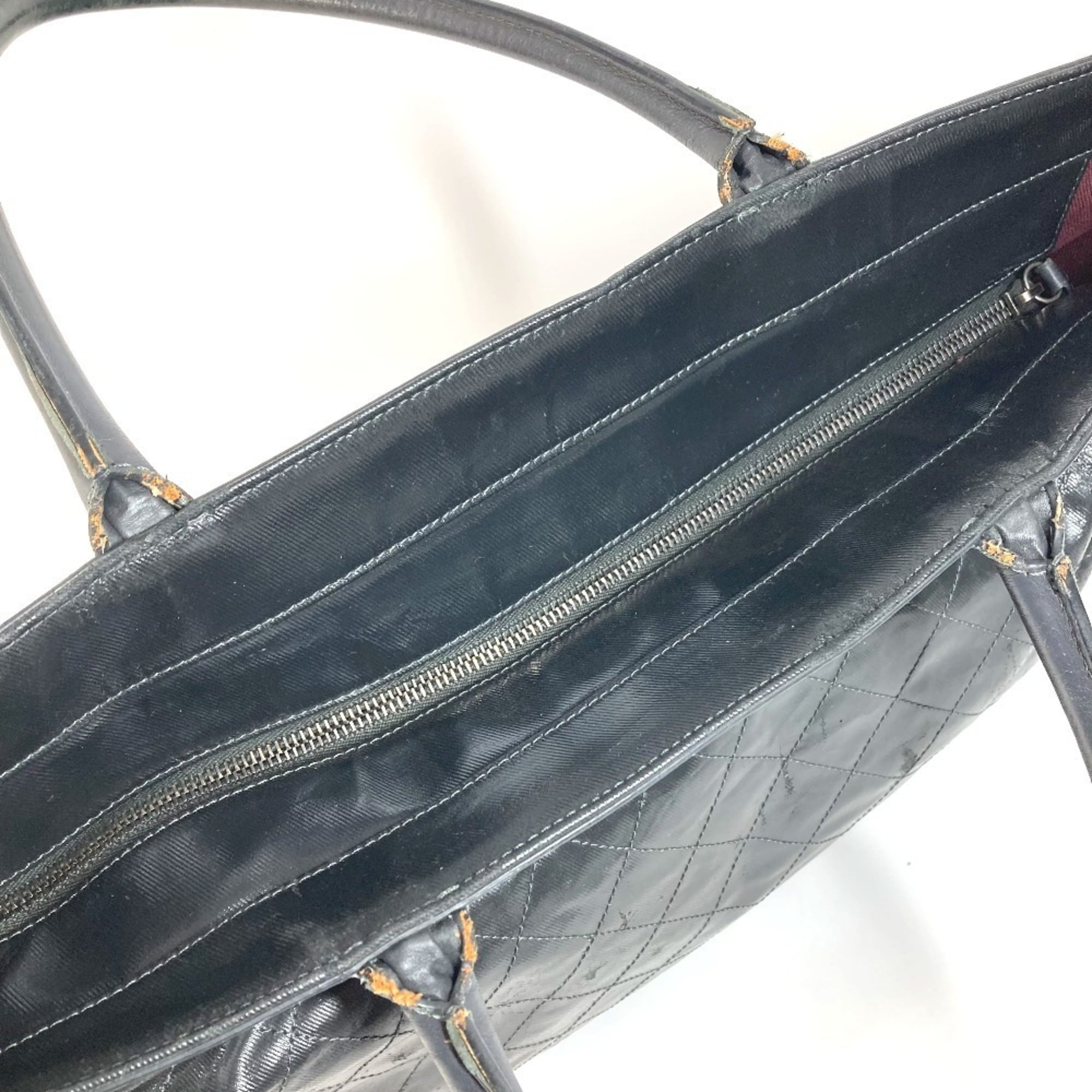 Chanel Matelasse Black Coated Canvas Leather Boston Bag Shoulder Bag Tote Bag (Pre-Owned)