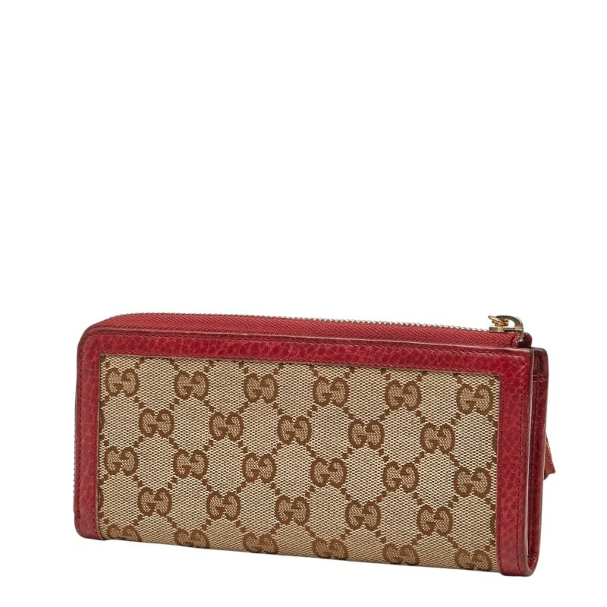 Gucci Brown Red Color Canvas Leather Long Wallet (Bi-Fold) (Pre-Owned)