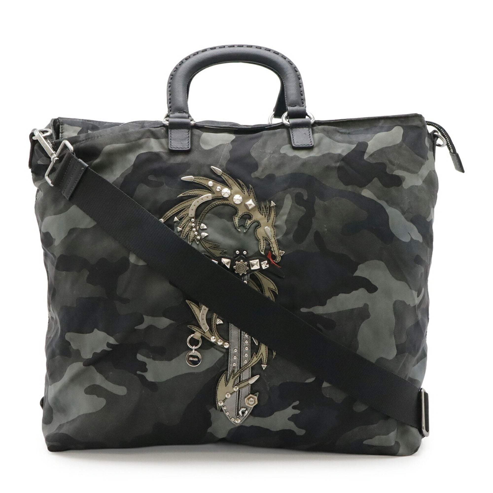 Prada Black Camouflage Green Multi-Color Nylon Shoulder Bag Tote Bag (Pre-Owned)