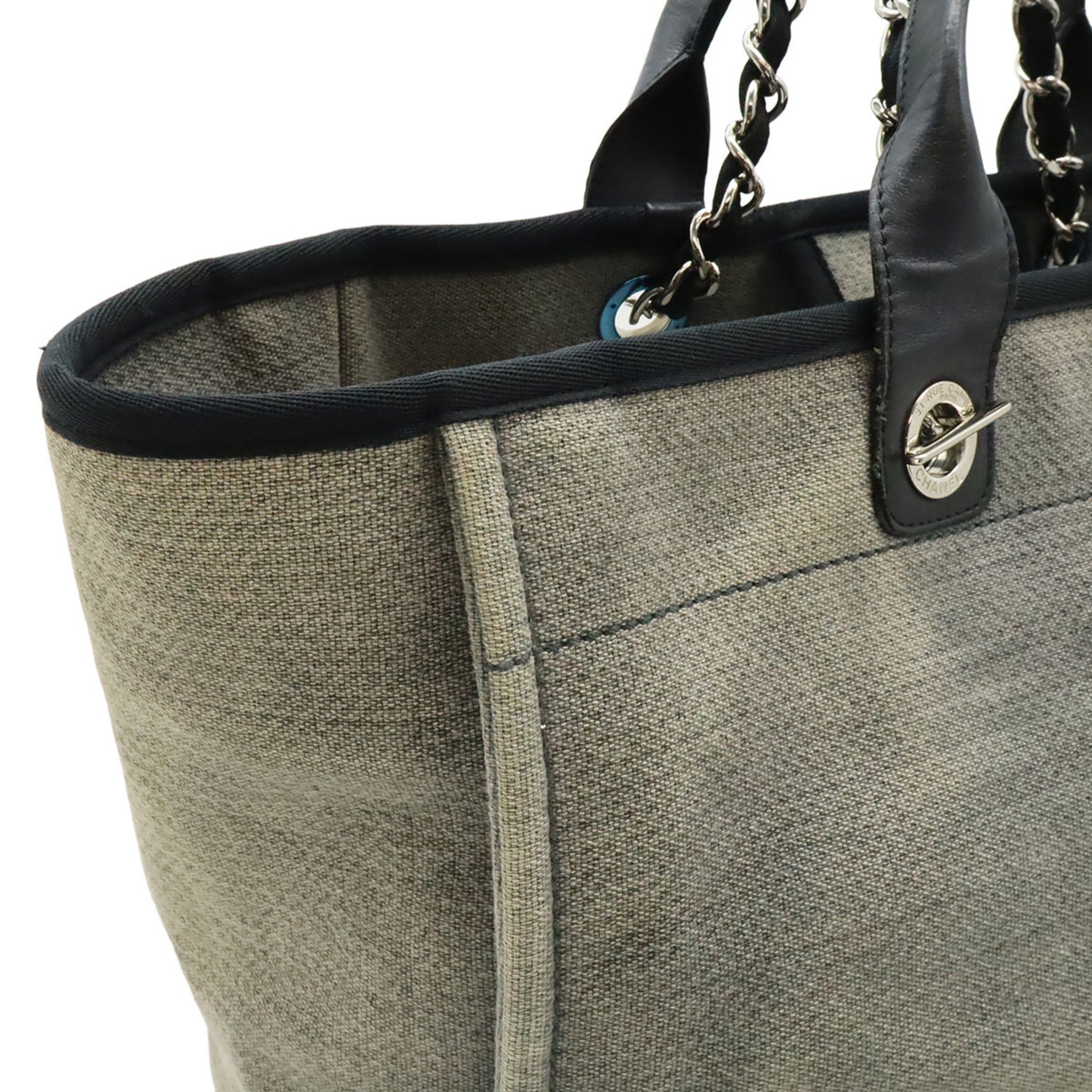 Chanel Black Gray Canvas Shoulder Bag Tote Bag (Pre-Owned)