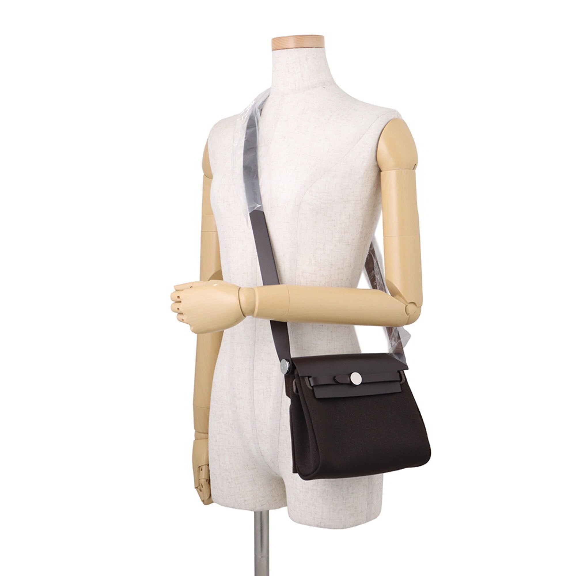 Hermes Ebene Canvas Leather Shoulder Bag (Pre-Owned)