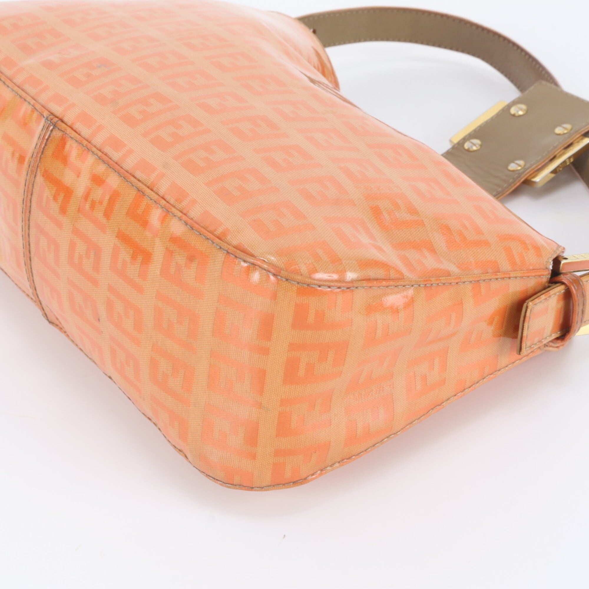 Fendi Orange Leather Coated Canvas Handbag Shoulder Bag (Pre-Owned)