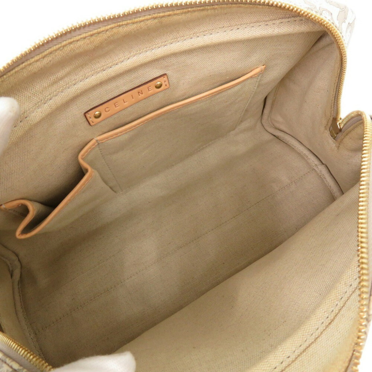 Celine Beige Gray White Pvc Leather Boston Bag Handbag (Pre-Owned)