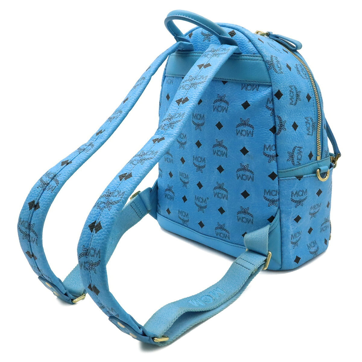 Mcm Visetos Blue Coated Canvas Leather Backpack Shoulder Bag (Pre-Owned)