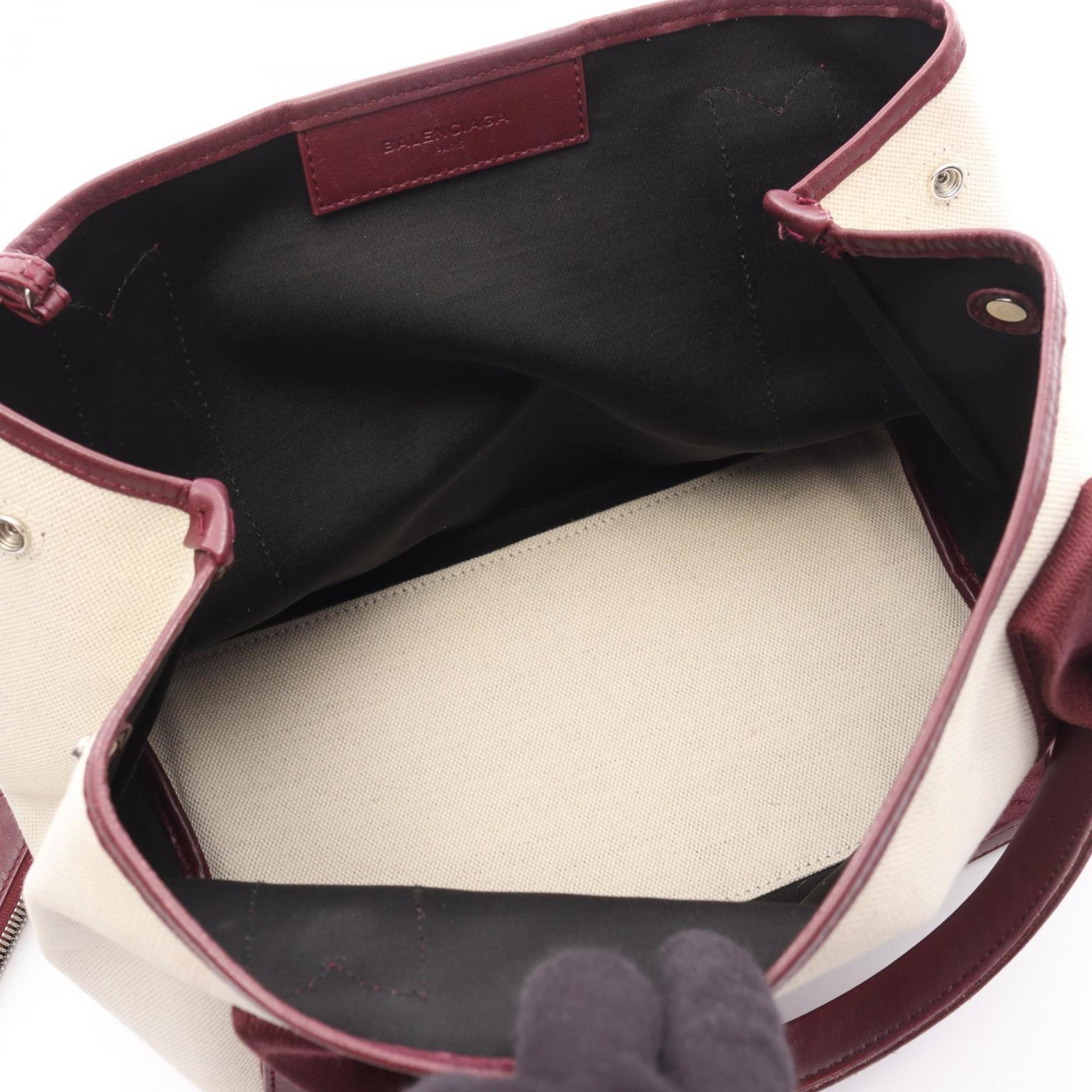 Balenciaga Bordeaux Ivory Canvas Leather Pouch Tote Bag (Pre-Owned)