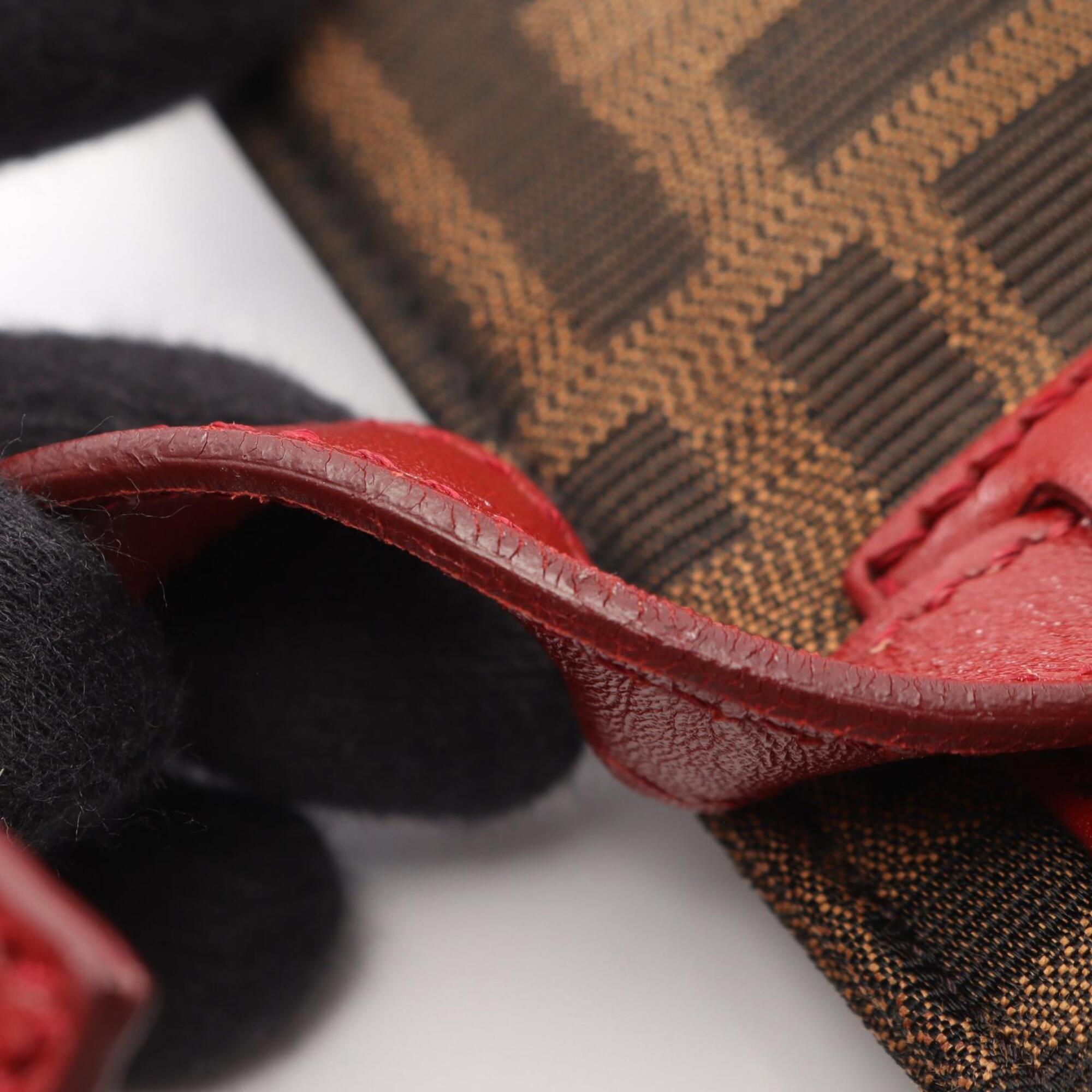 Fendi Black Brown Red Color Canvas Leather Handbag (Pre-Owned)