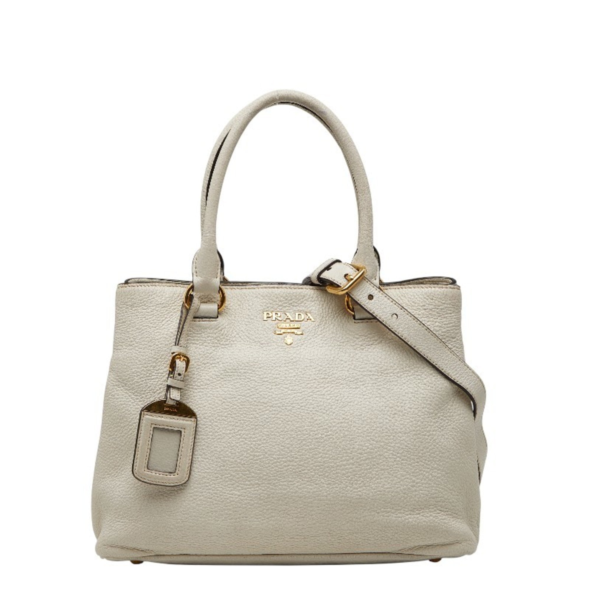 Prada White Leather Handbag Shoulder Bag (Pre-Owned)