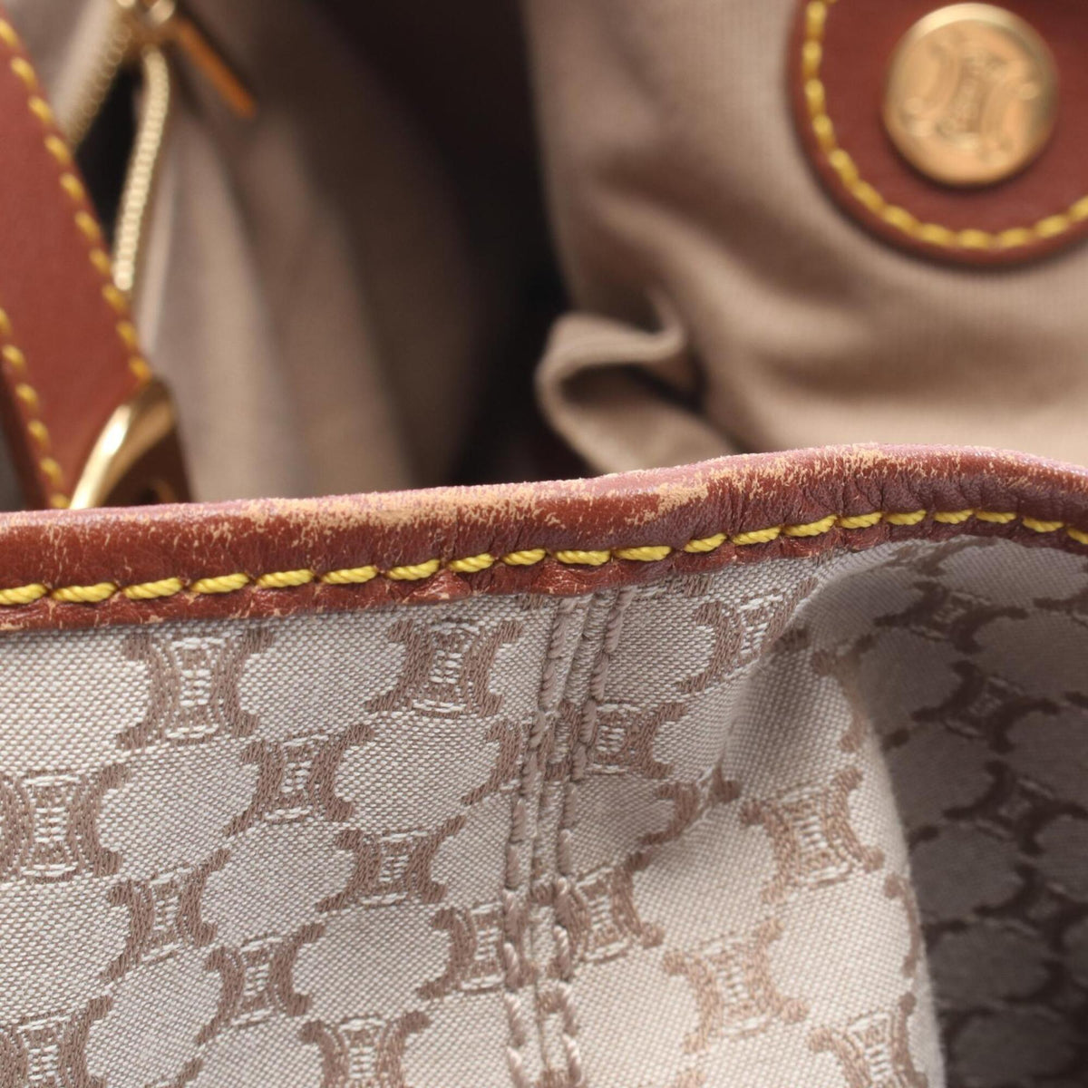 Celine Beige Brown Canvas Leather Handbag (Pre-Owned)