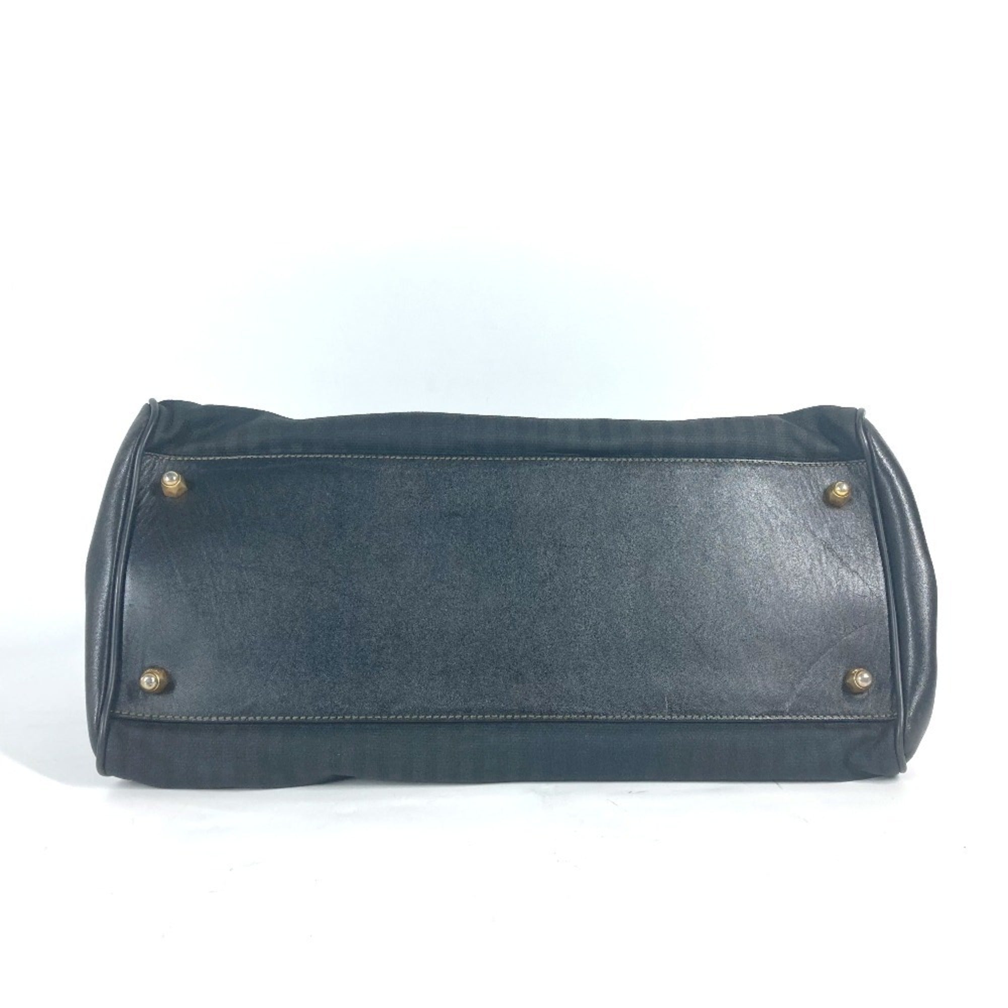 Fendi Pequin Black Leather Pvc Handbag (Pre-Owned)