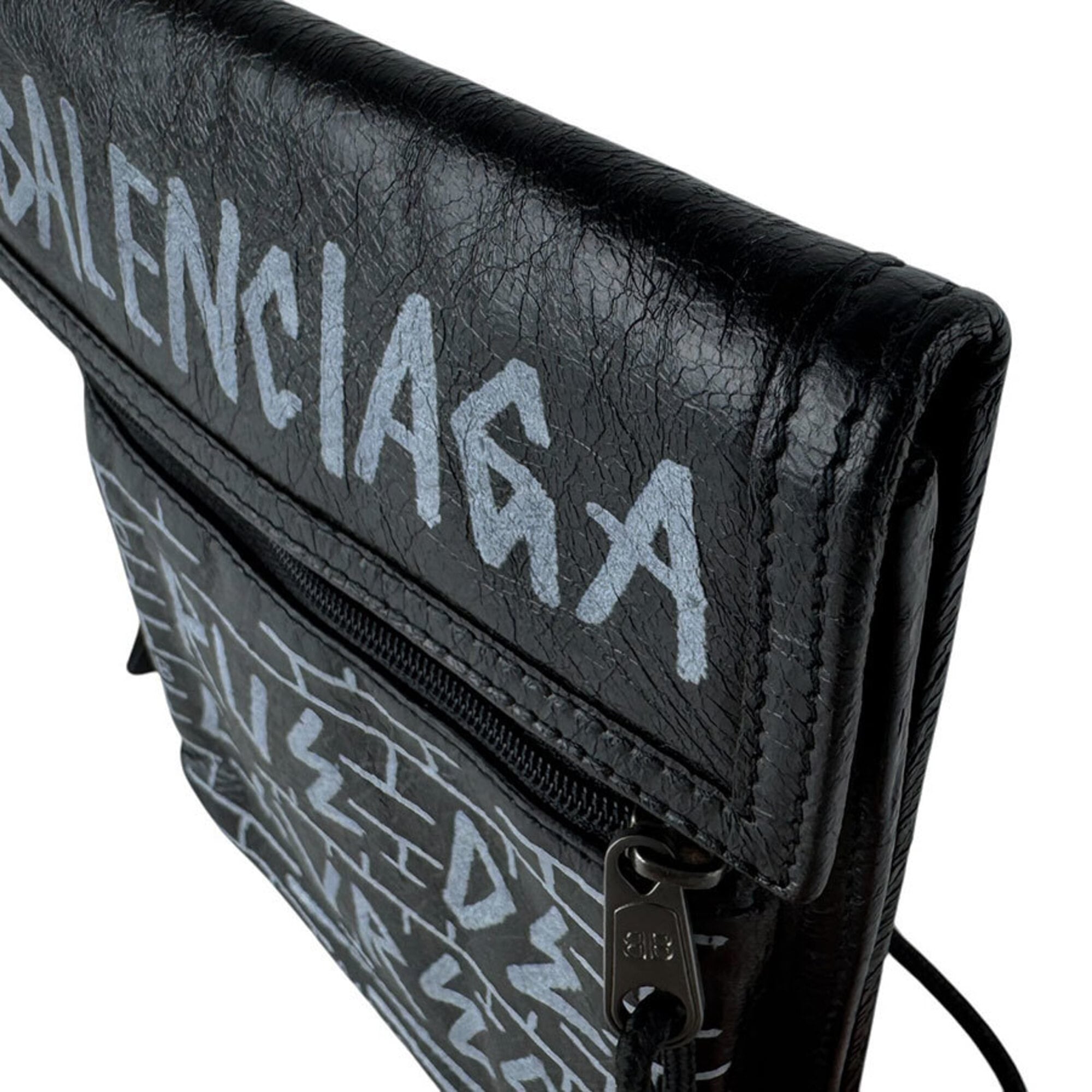 Balenciaga Black White Leather Handbag Pochette Pouch (Pre-Owned)
