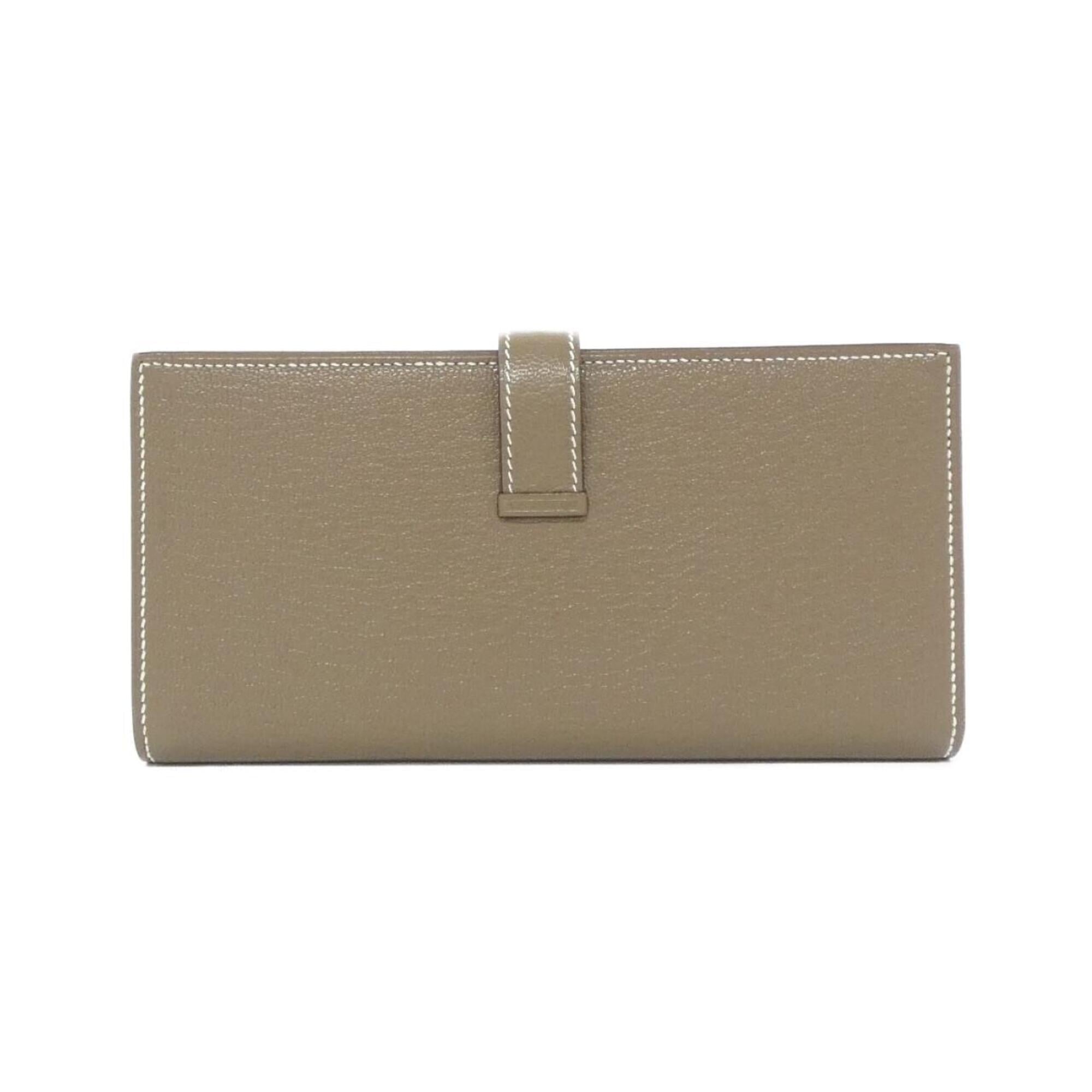 Hermes Etoupe Gray Chevre Leather Long Wallet (Bi-Fold) (Pre-Owned)