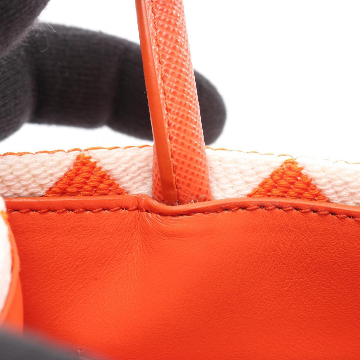 Prada Orange White Canvas Leather Handbag (Pre-Owned)