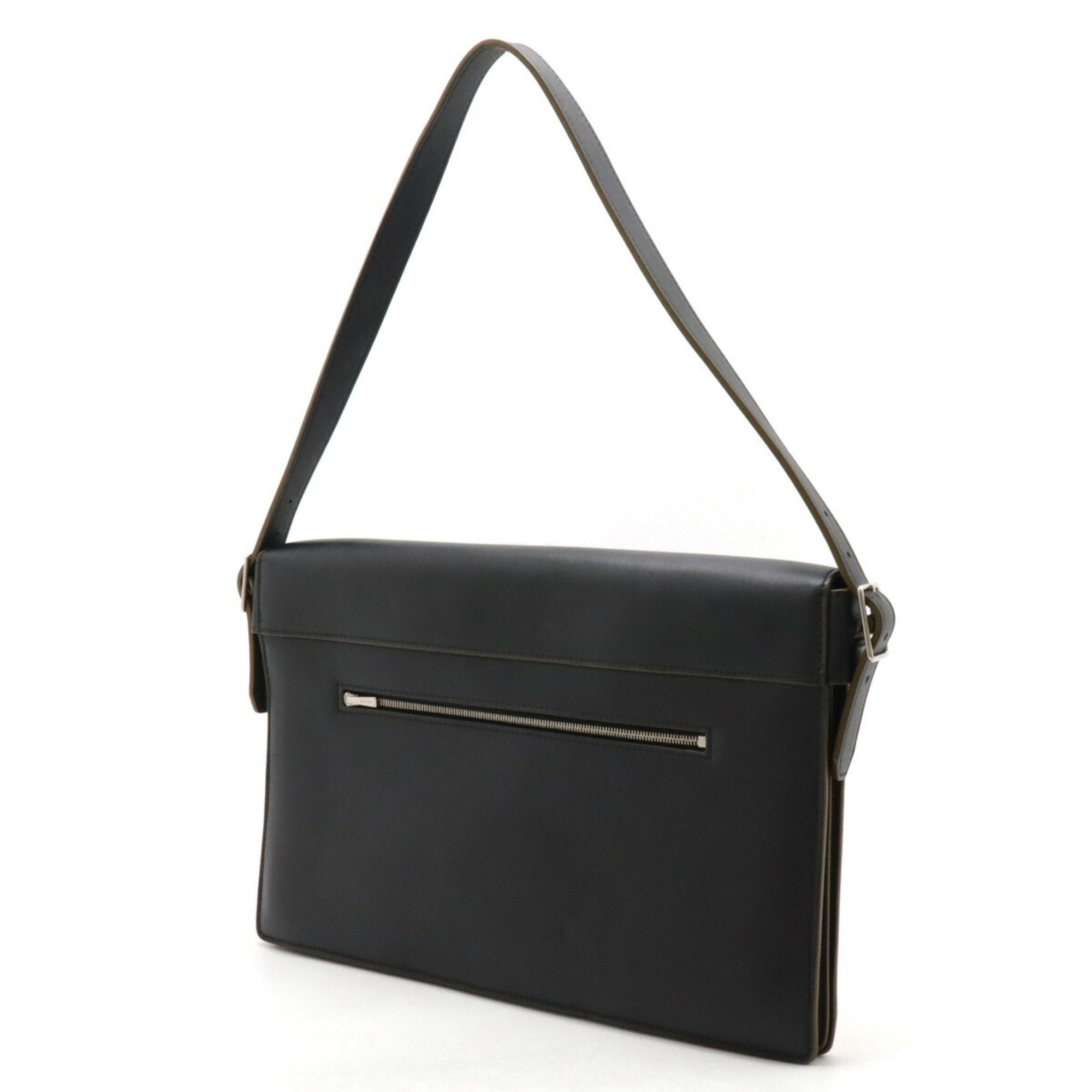 Celine Black Khaki White Leather Suede Clutch Bag Shoulder Bag (Pre-Owned)