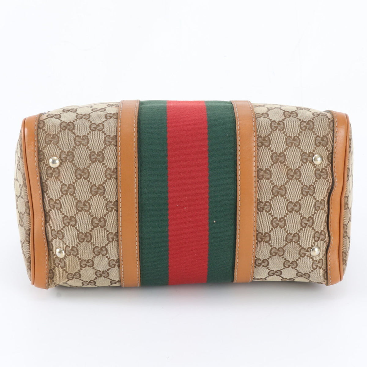 Gucci Brown Leather Canvas Boston Bag Handbag Tote Bag (Pre-Owned)