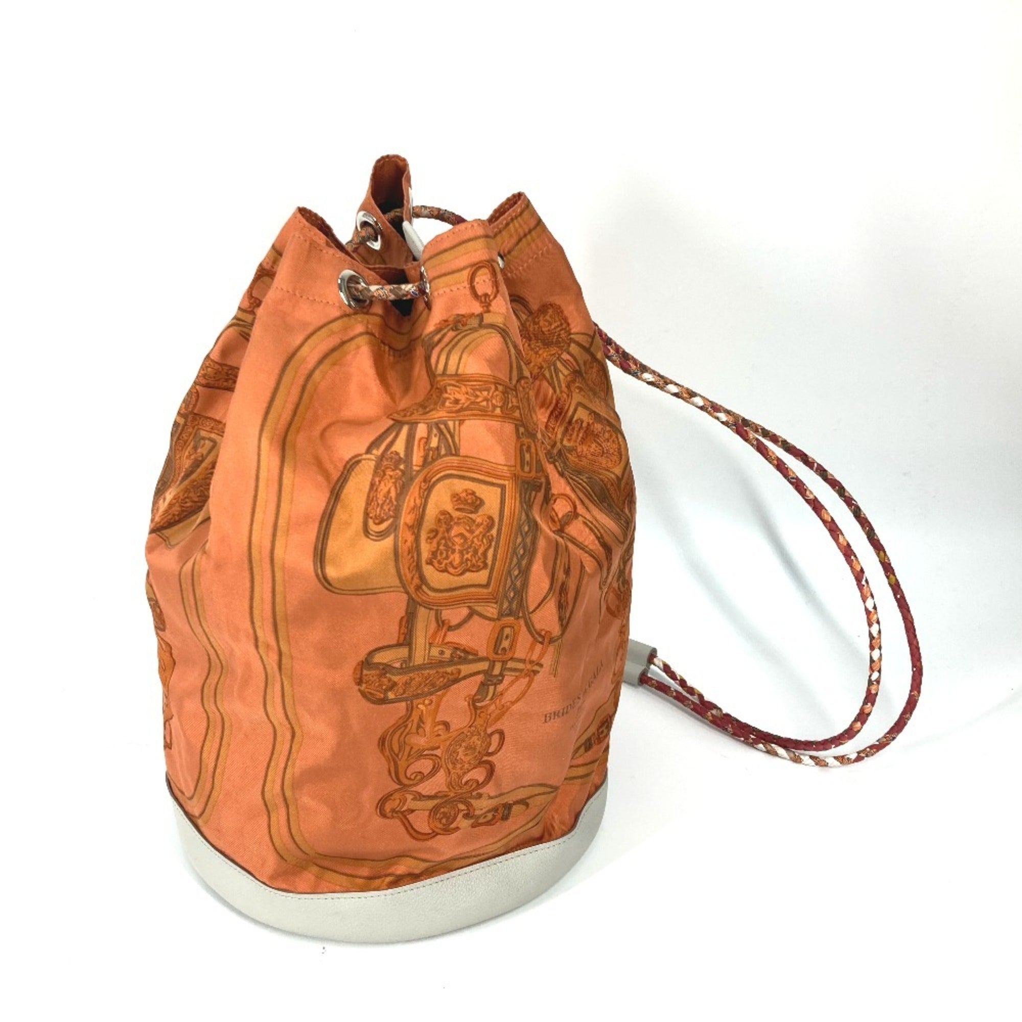 Hermes Orange White Silk Leather Shoulder Bag (Pre-Owned)
