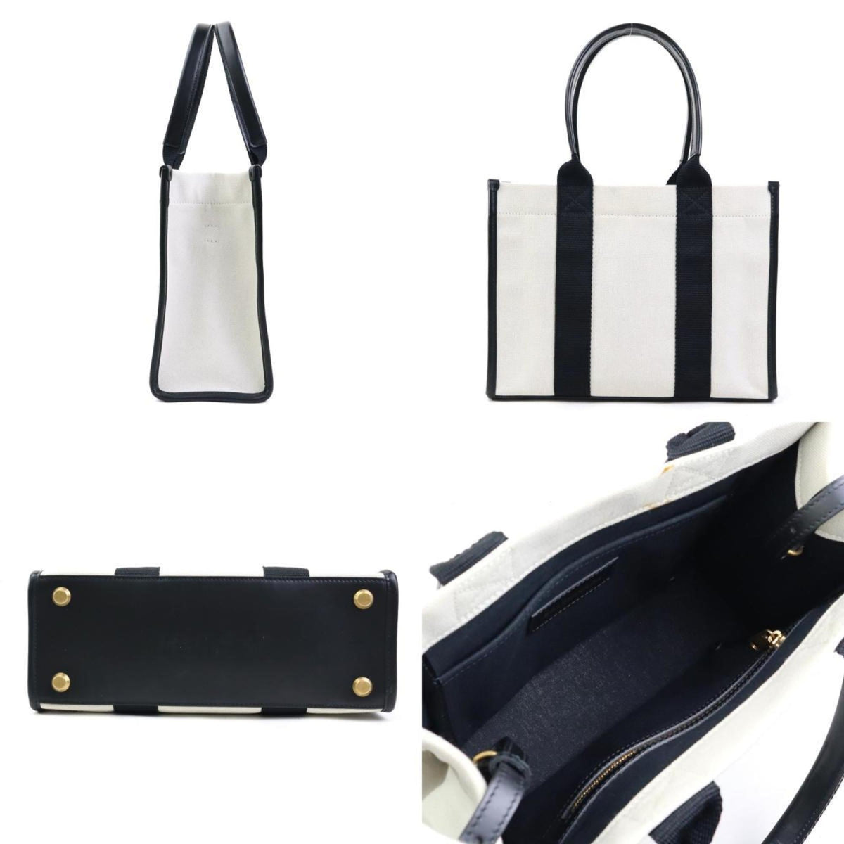 Balenciaga Black Ivory Canvas Leather Handbag Shoulder Bag (Pre-Owned)