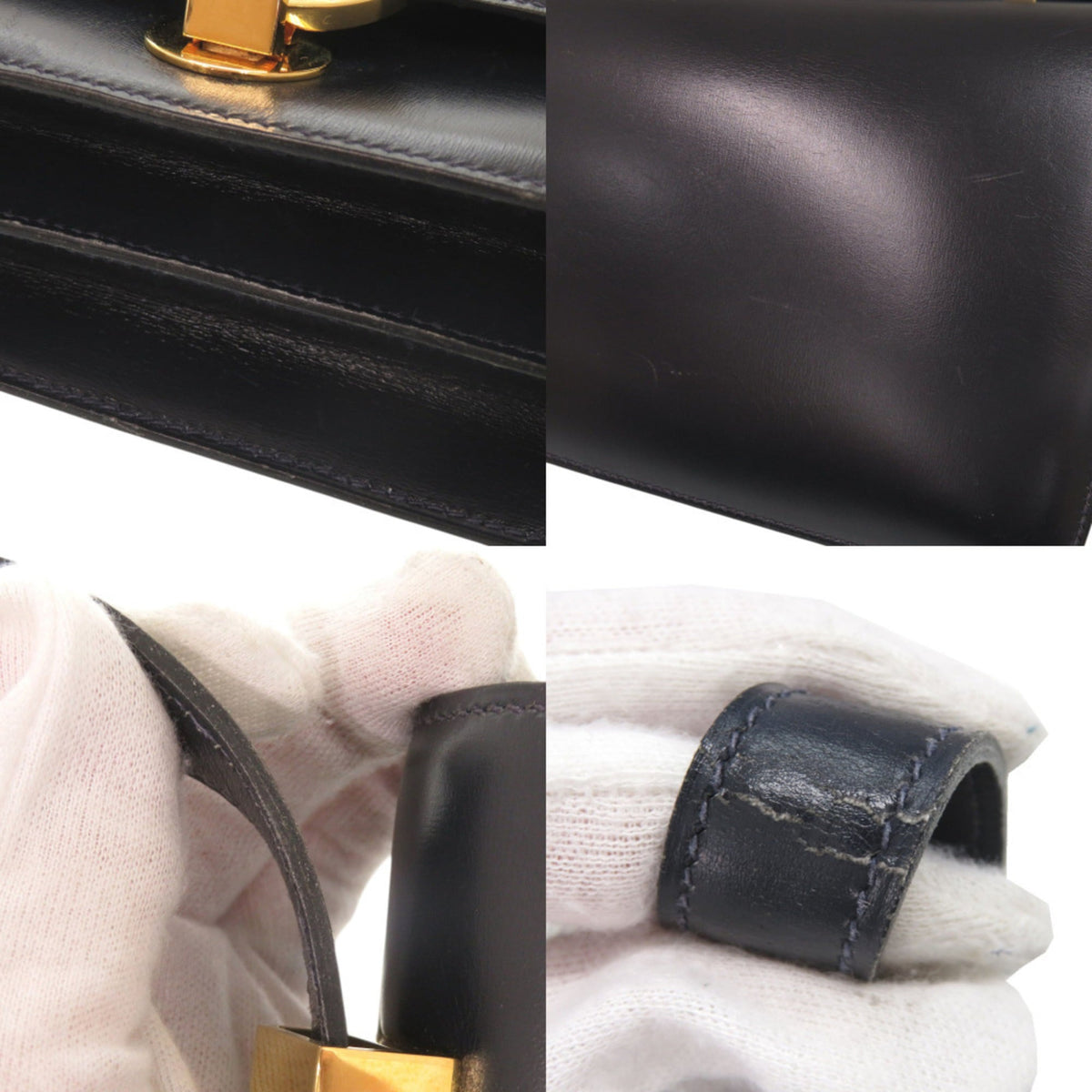 Hermes Navy Box Calf Leather Shoulder Bag (Pre-Owned)