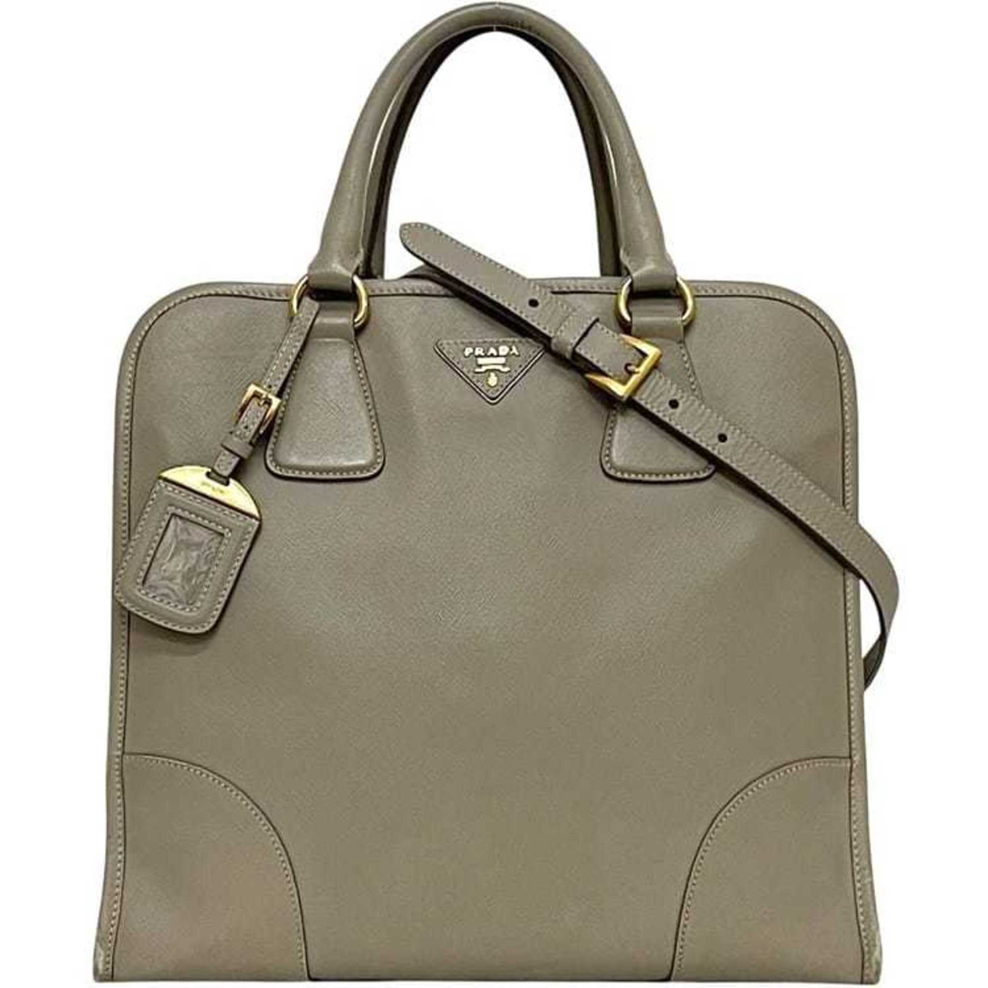 Prada Saffiano Beige Leather Handbag Shoulder Bag (Pre-Owned)